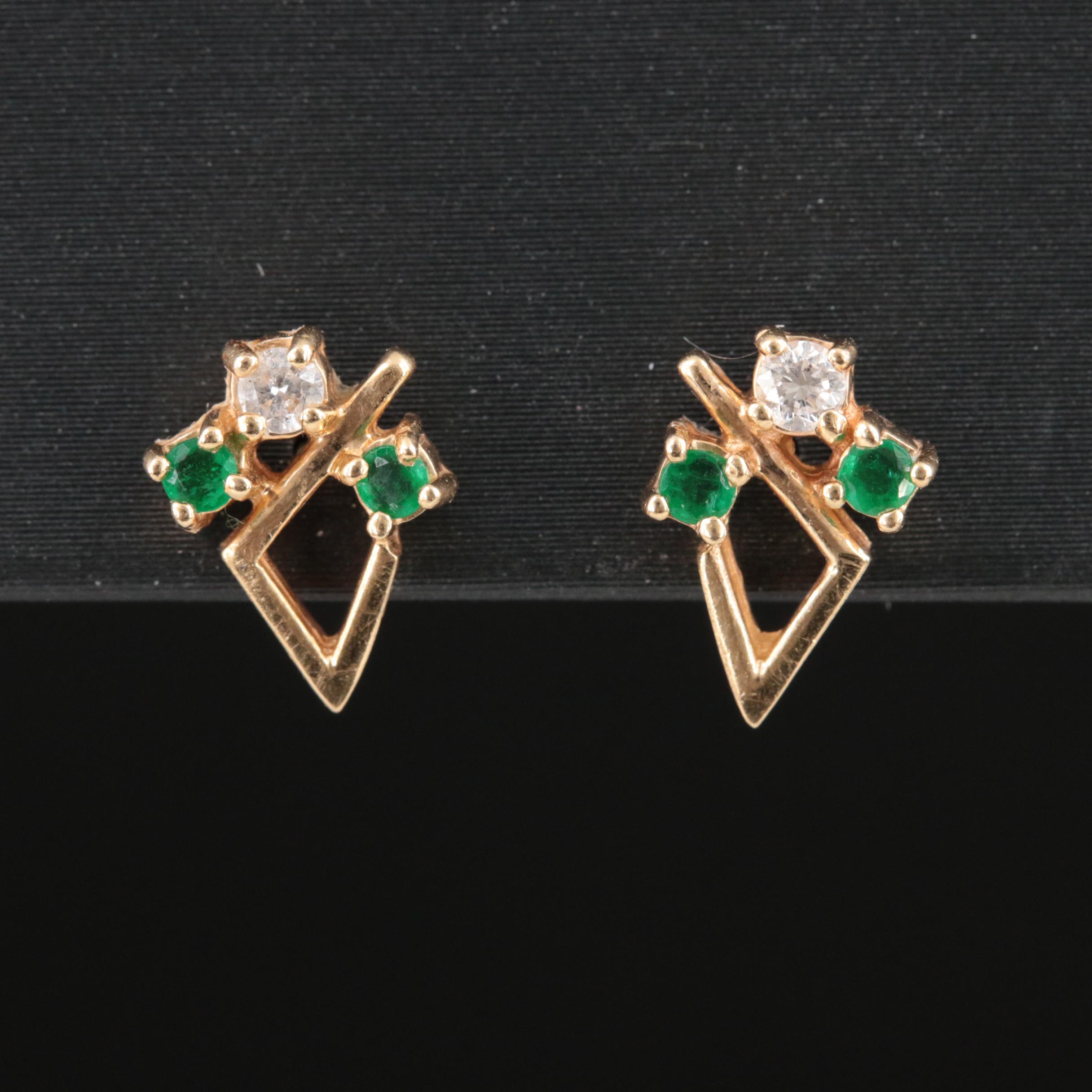 14K Diamond and Emerald Earrings