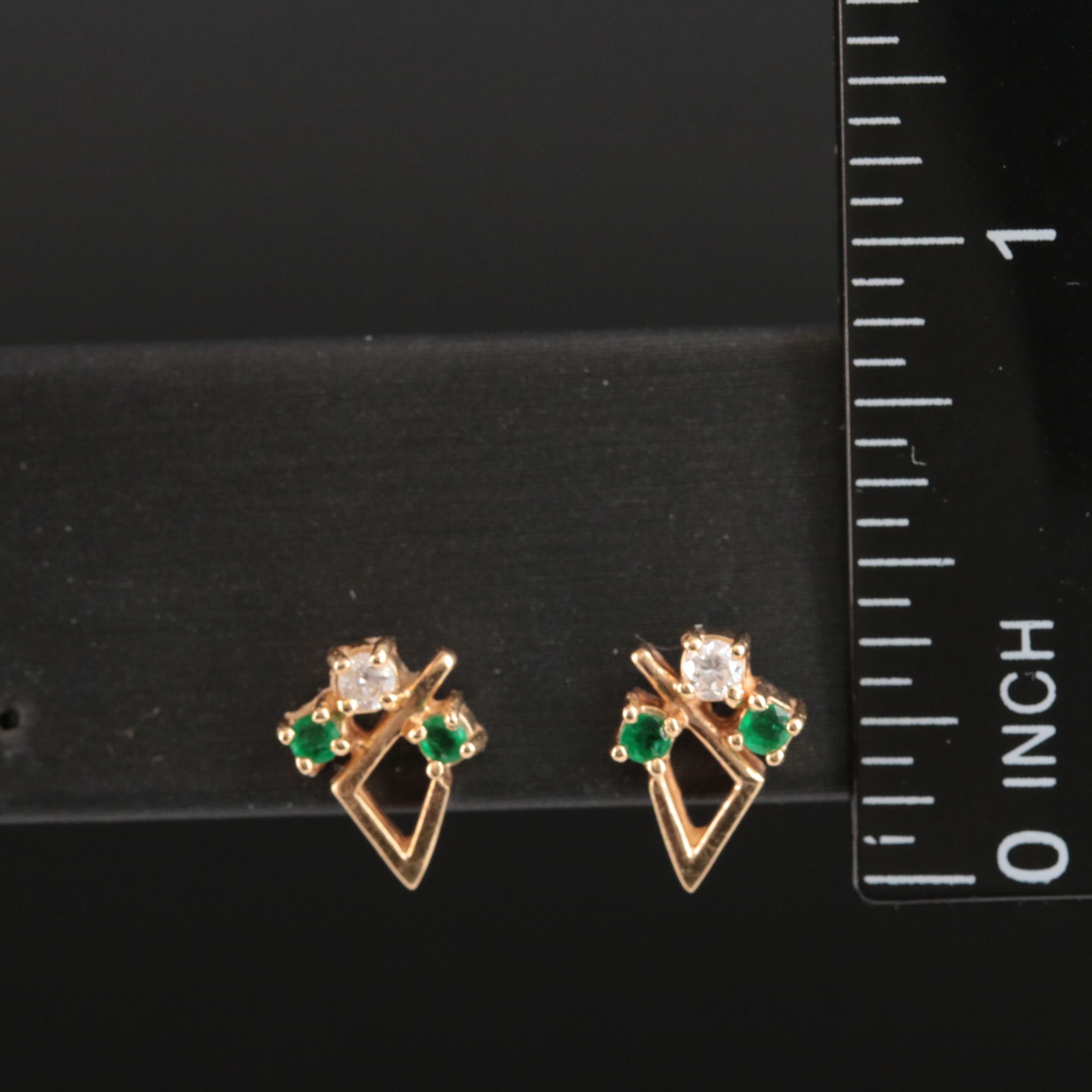 14K Diamond and Emerald Earrings