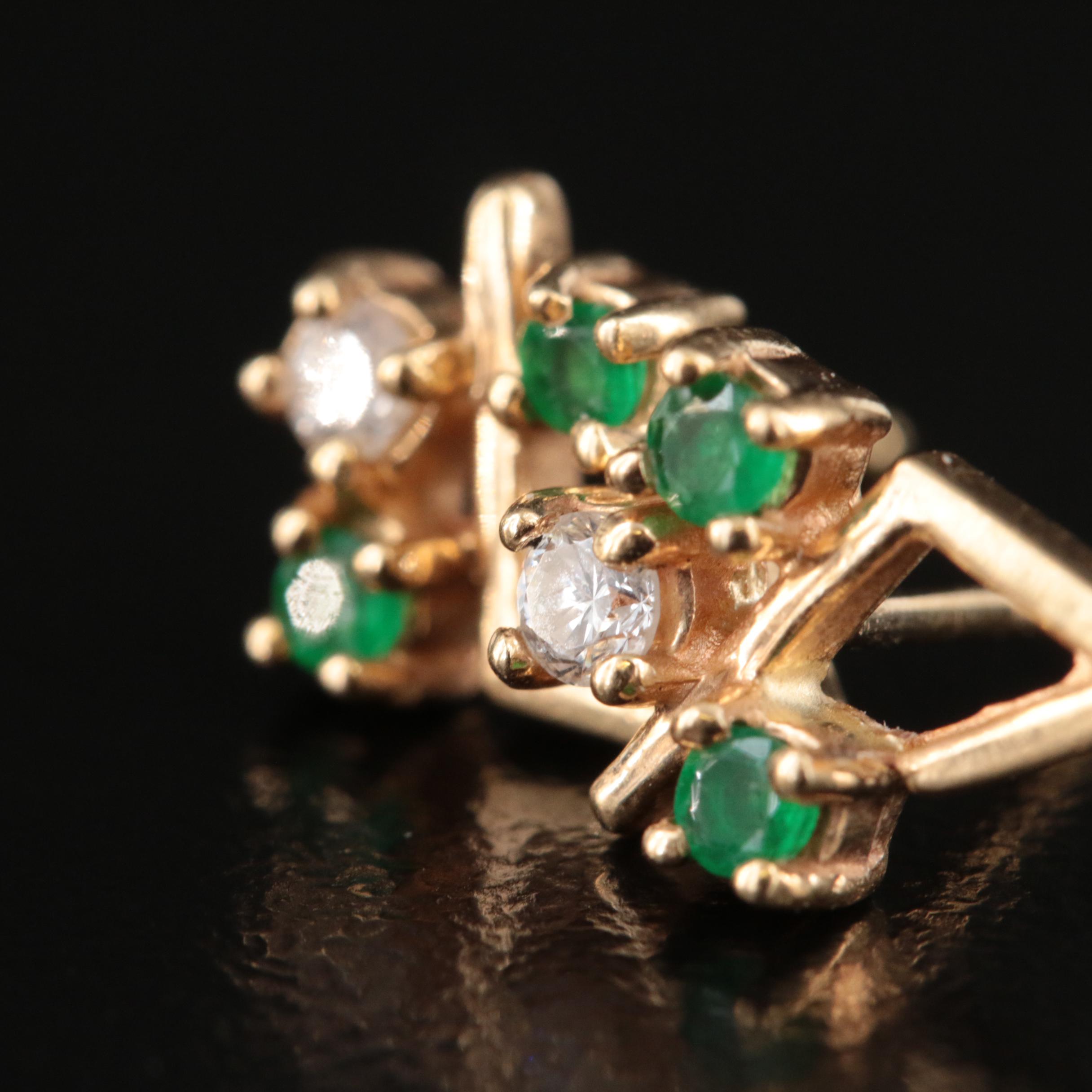 14K Diamond and Emerald Earrings