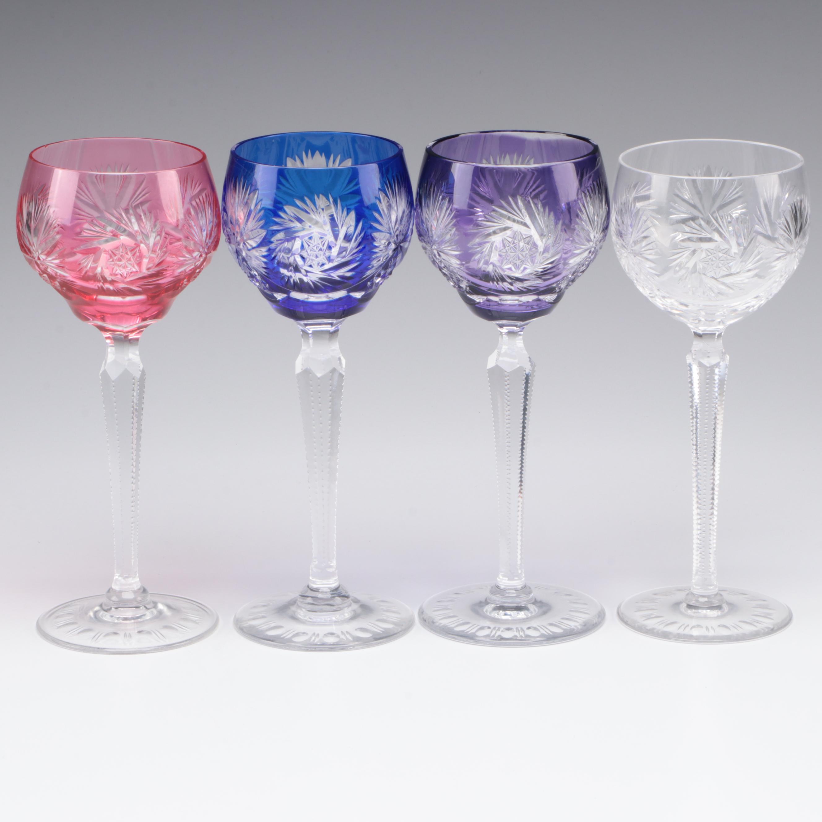 Bohemian Style Etched to Clear and Other Etched Glass Goblets