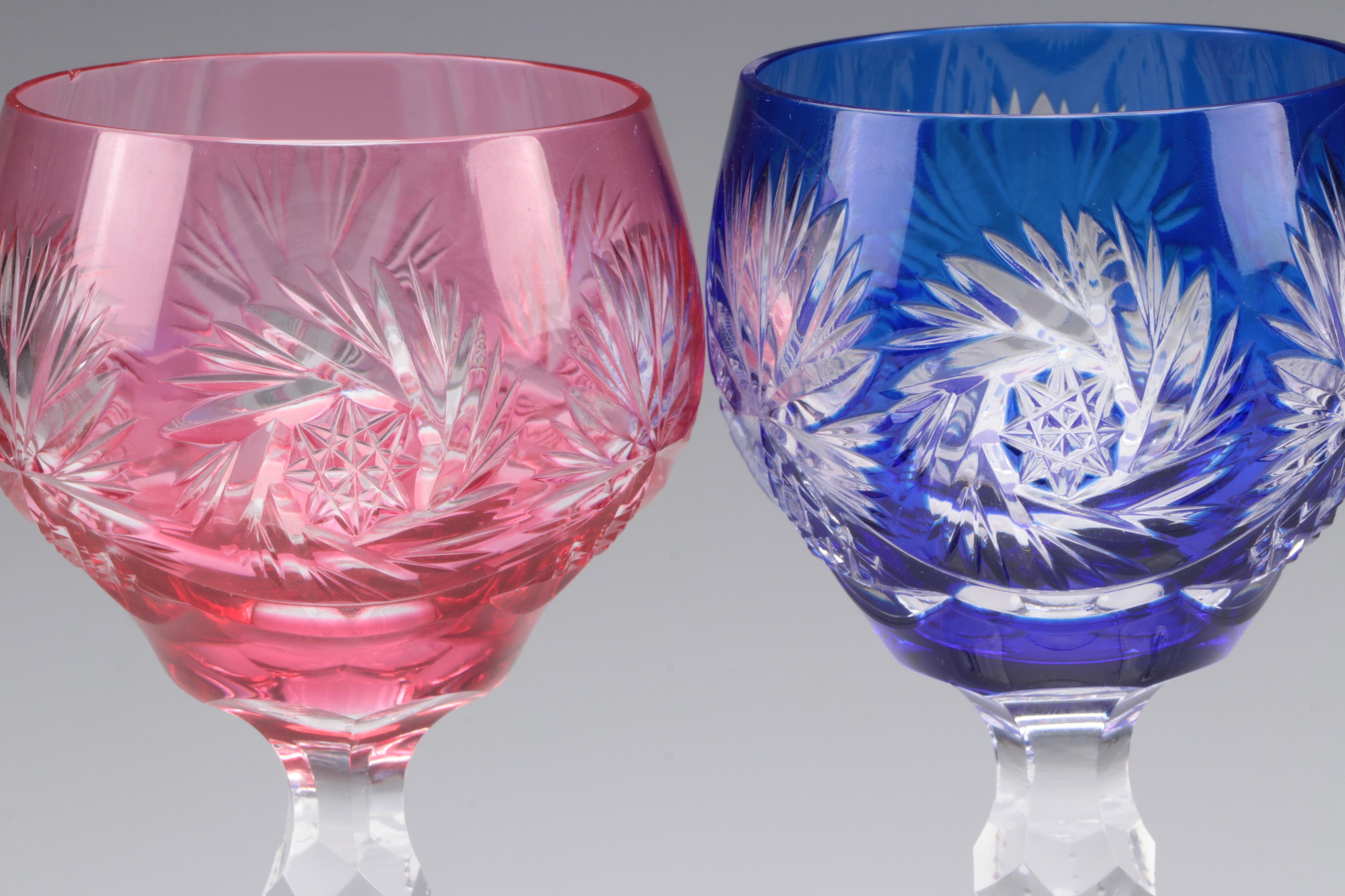 Bohemian Style Etched to Clear and Other Etched Glass Goblets