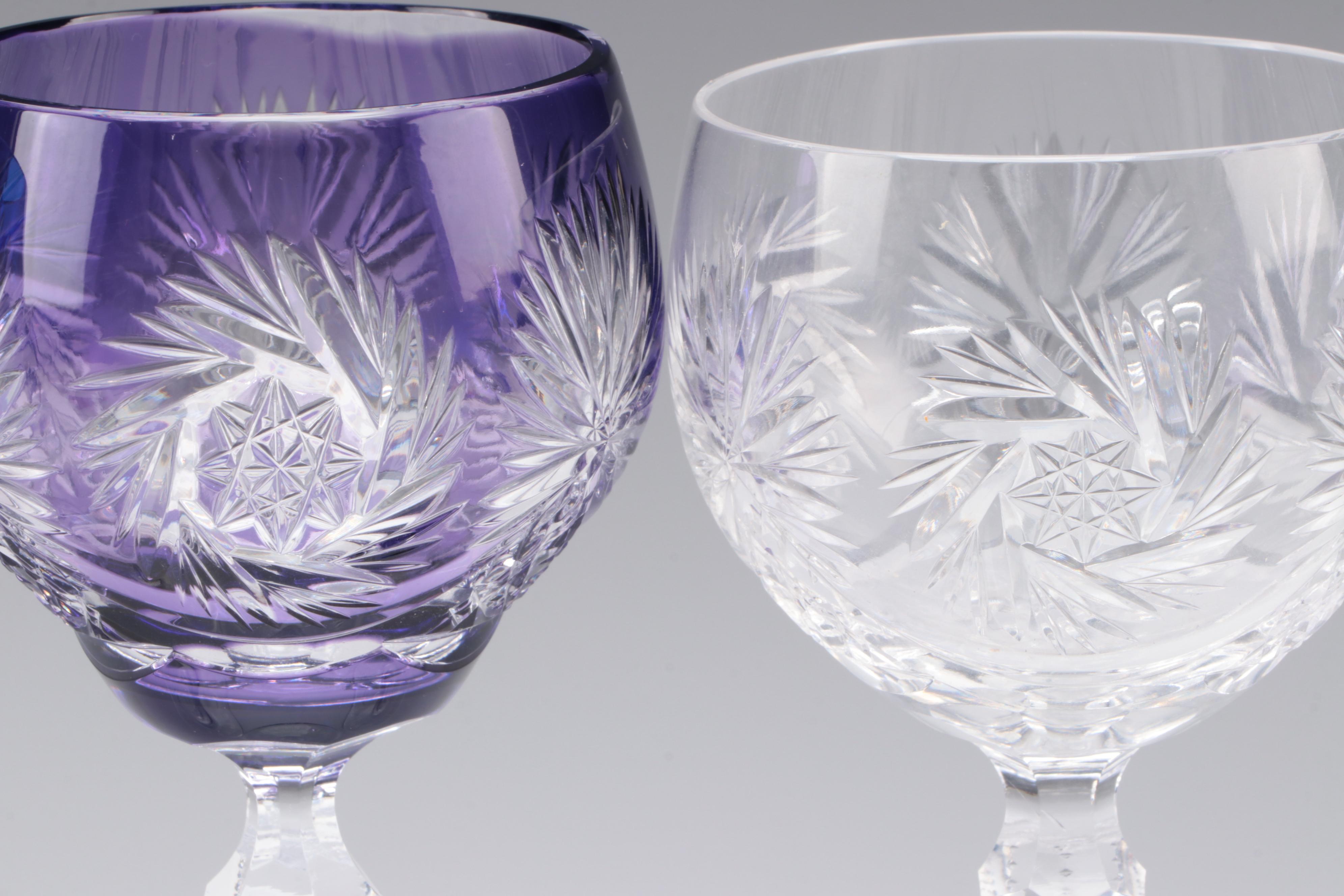 Bohemian Style Etched to Clear and Other Etched Glass Goblets