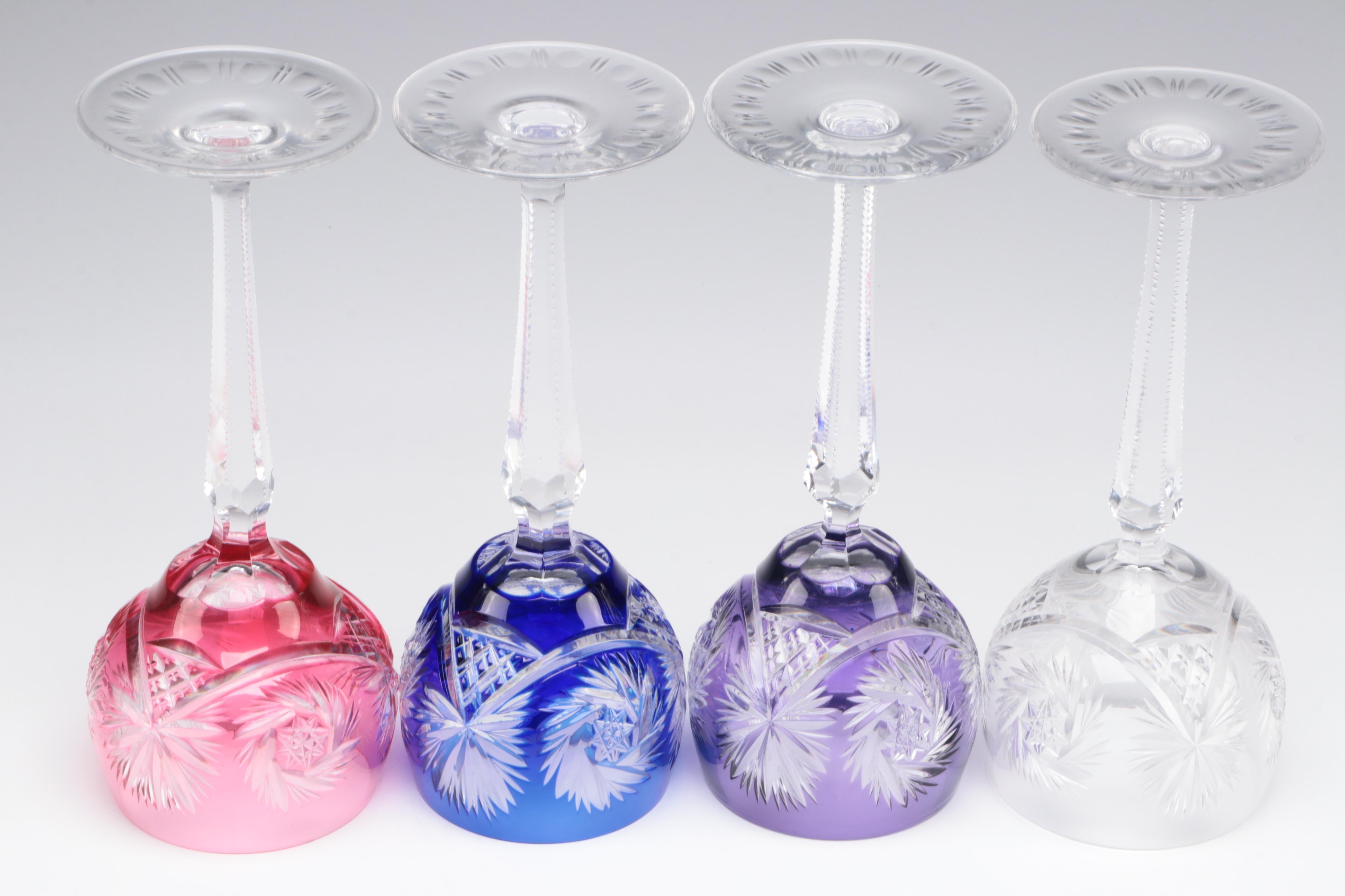 Bohemian Style Etched to Clear and Other Etched Glass Goblets