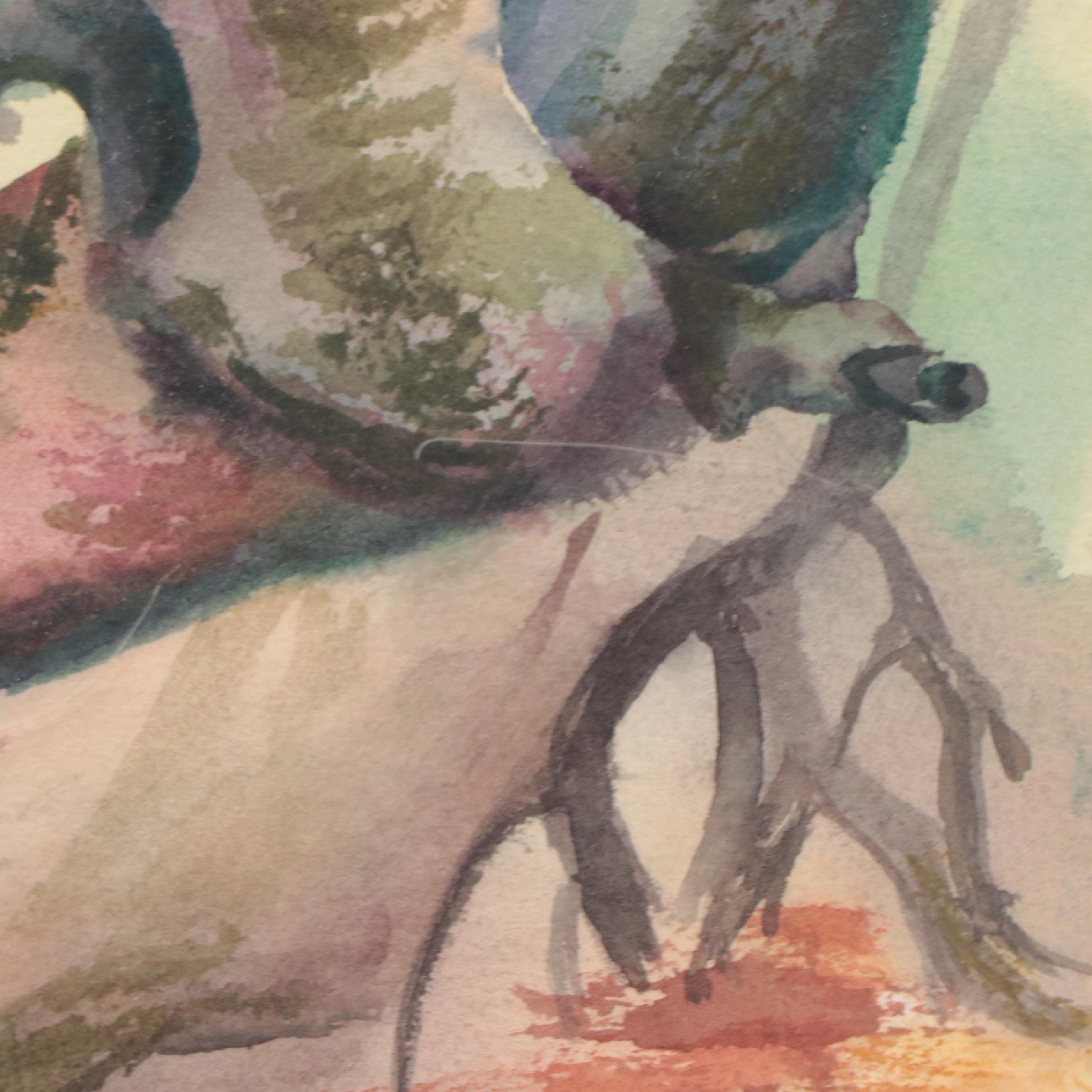 Katrina Halter Watercolor Painting of Gnarled Tree, Late 20th Century