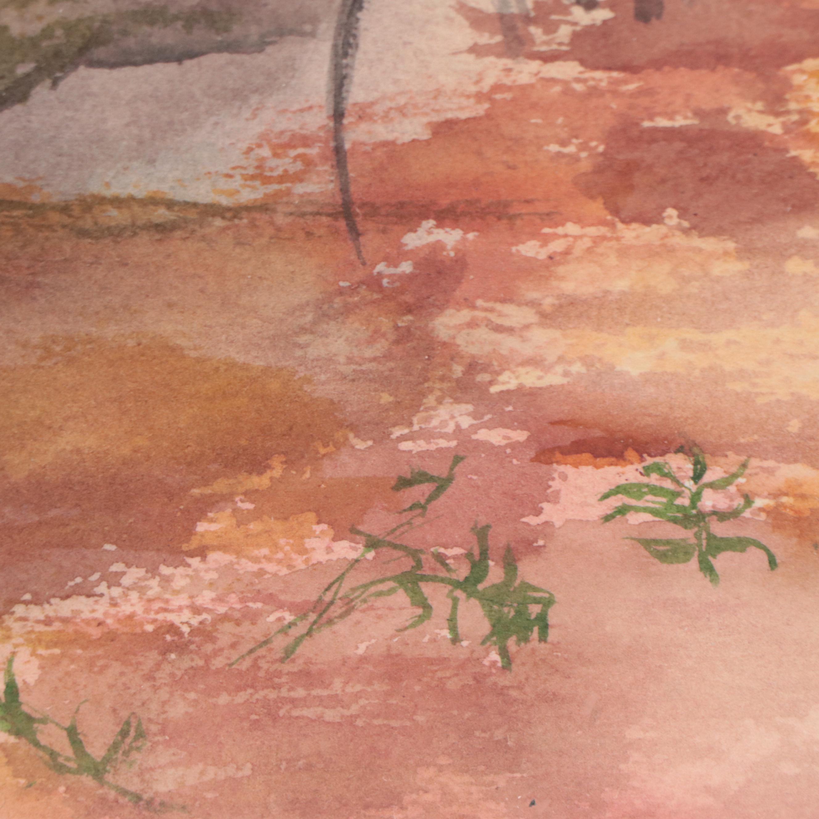 Katrina Halter Watercolor Painting of Gnarled Tree, Late 20th Century