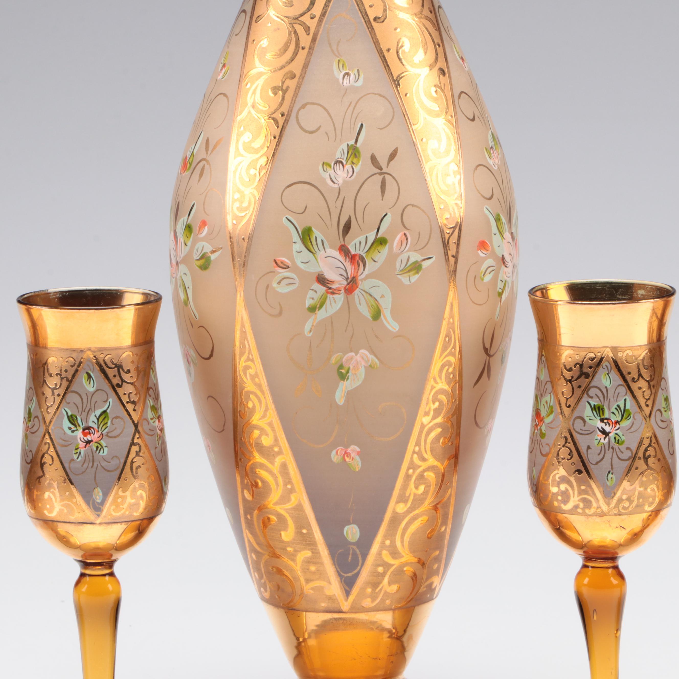 Bohemian Style Amber Glass Decanter Set, Mid to Late 20th Century
