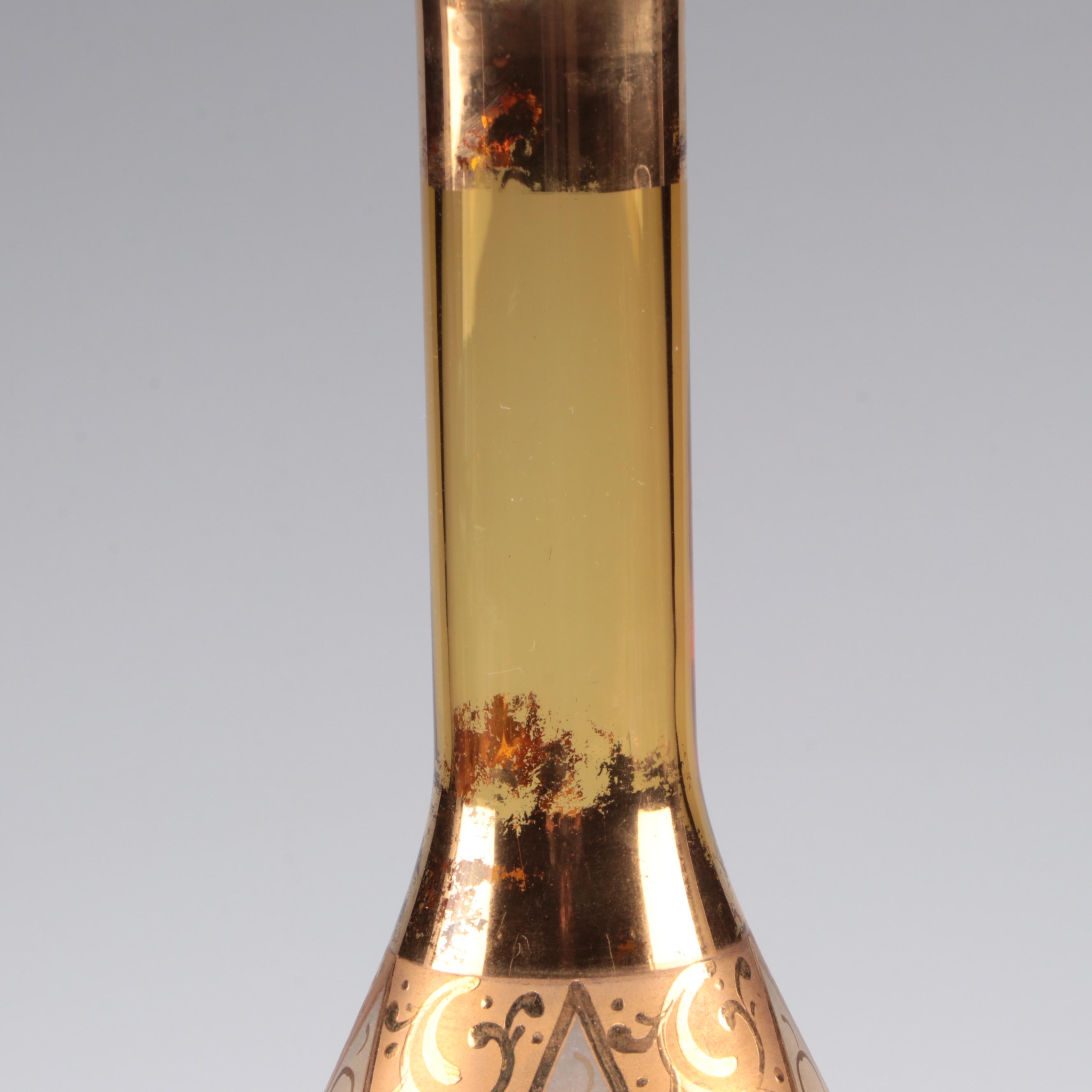 Bohemian Style Amber Glass Decanter Set, Mid to Late 20th Century