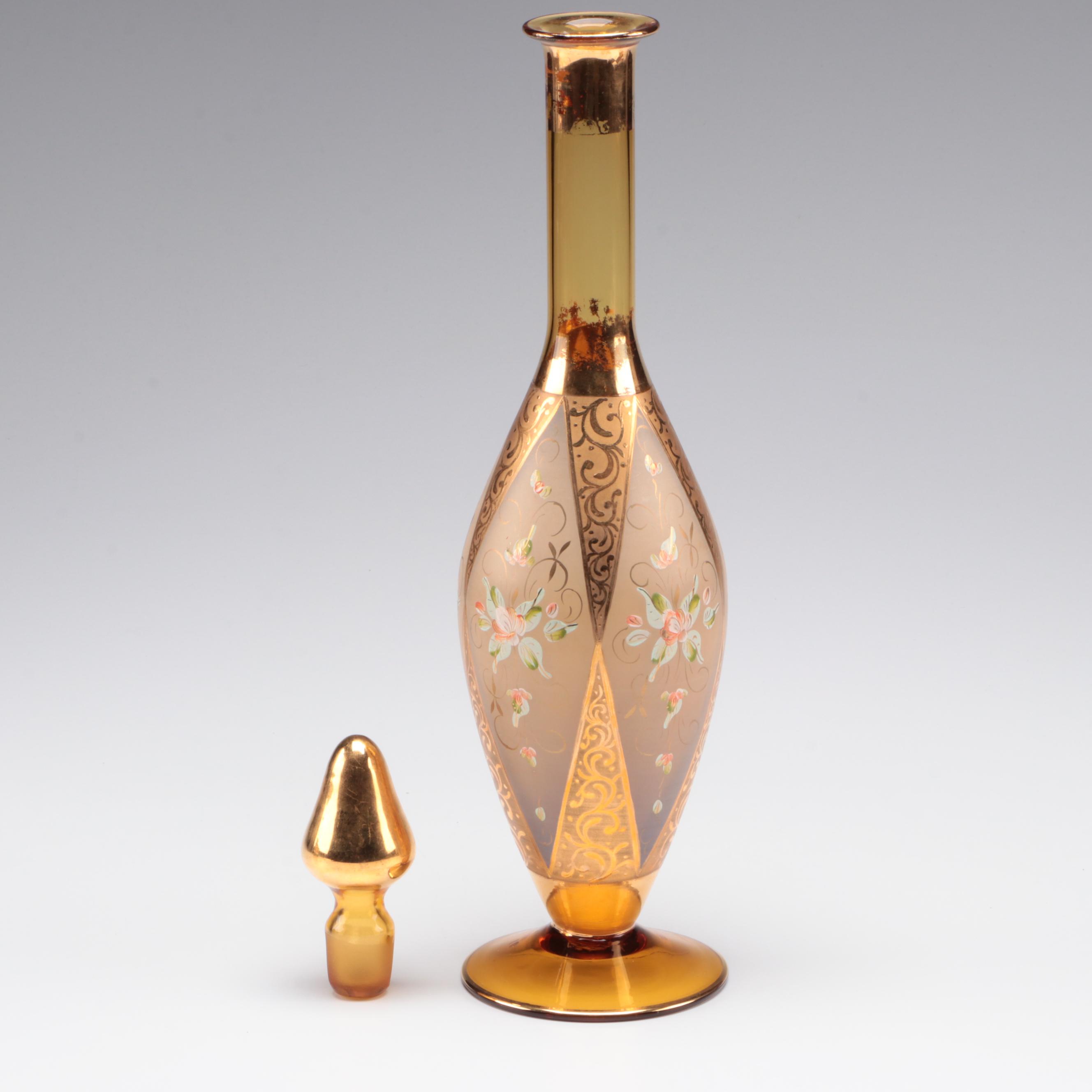 Bohemian Style Amber Glass Decanter Set, Mid to Late 20th Century