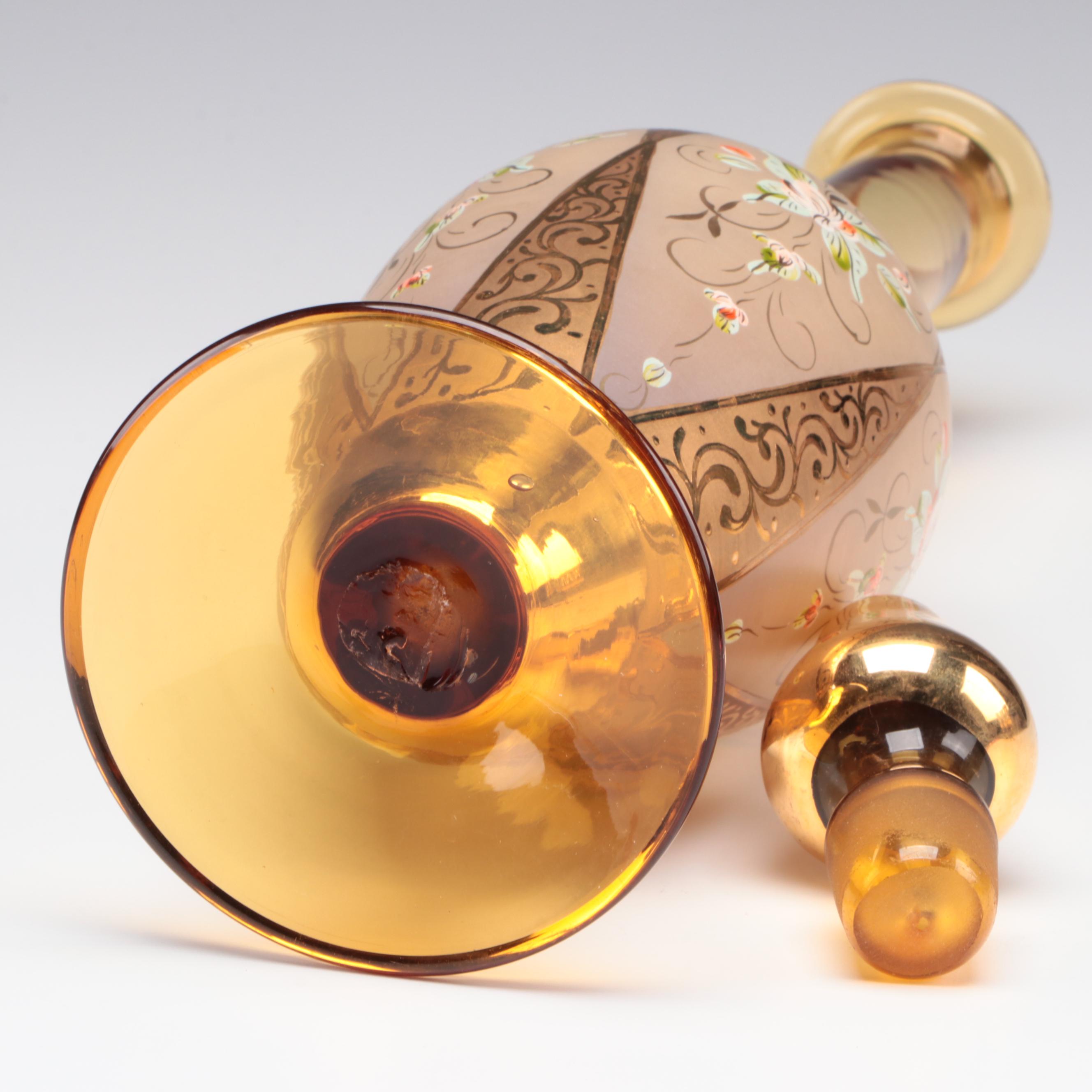 Bohemian Style Amber Glass Decanter Set, Mid to Late 20th Century