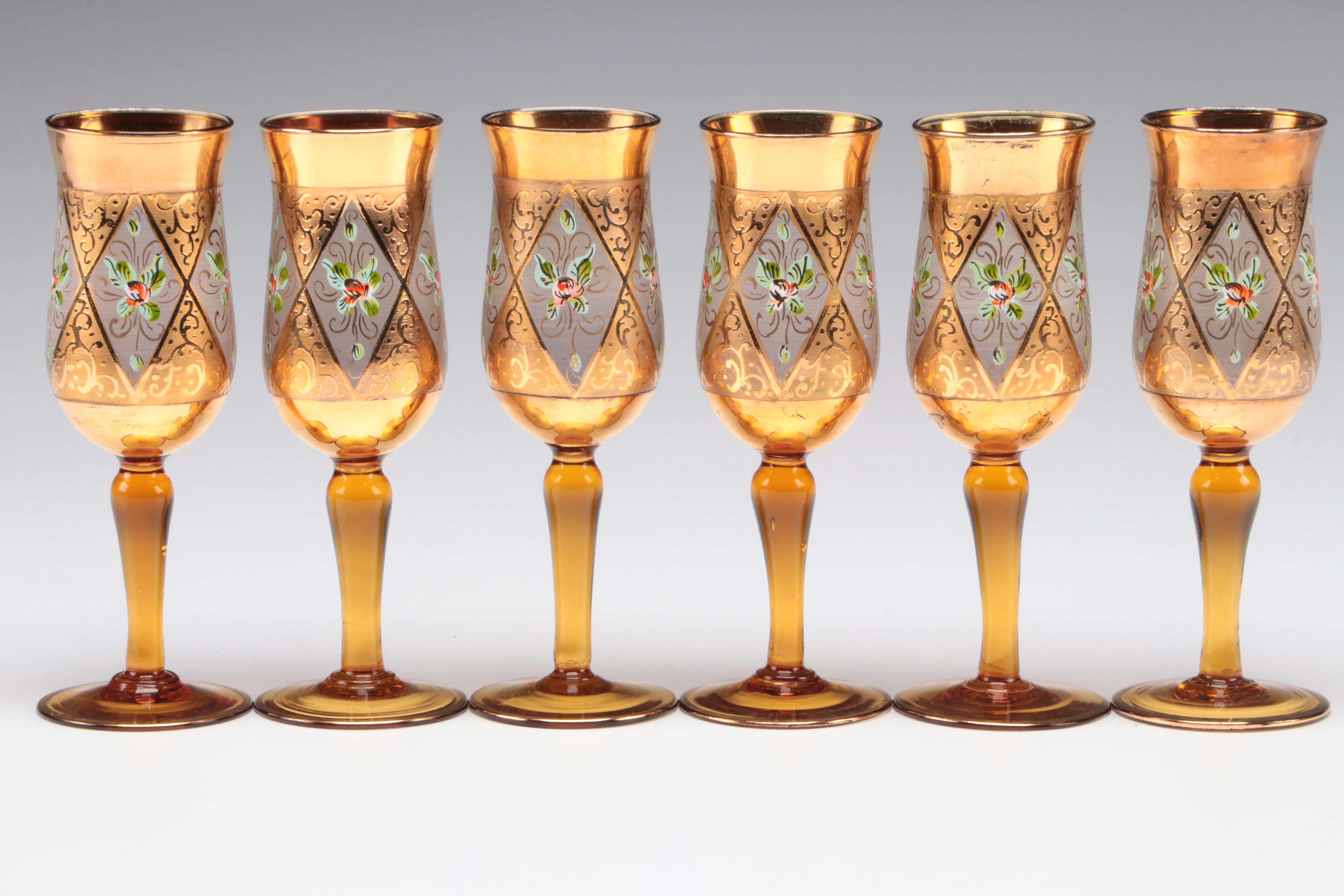 Bohemian Style Amber Glass Decanter Set, Mid to Late 20th Century