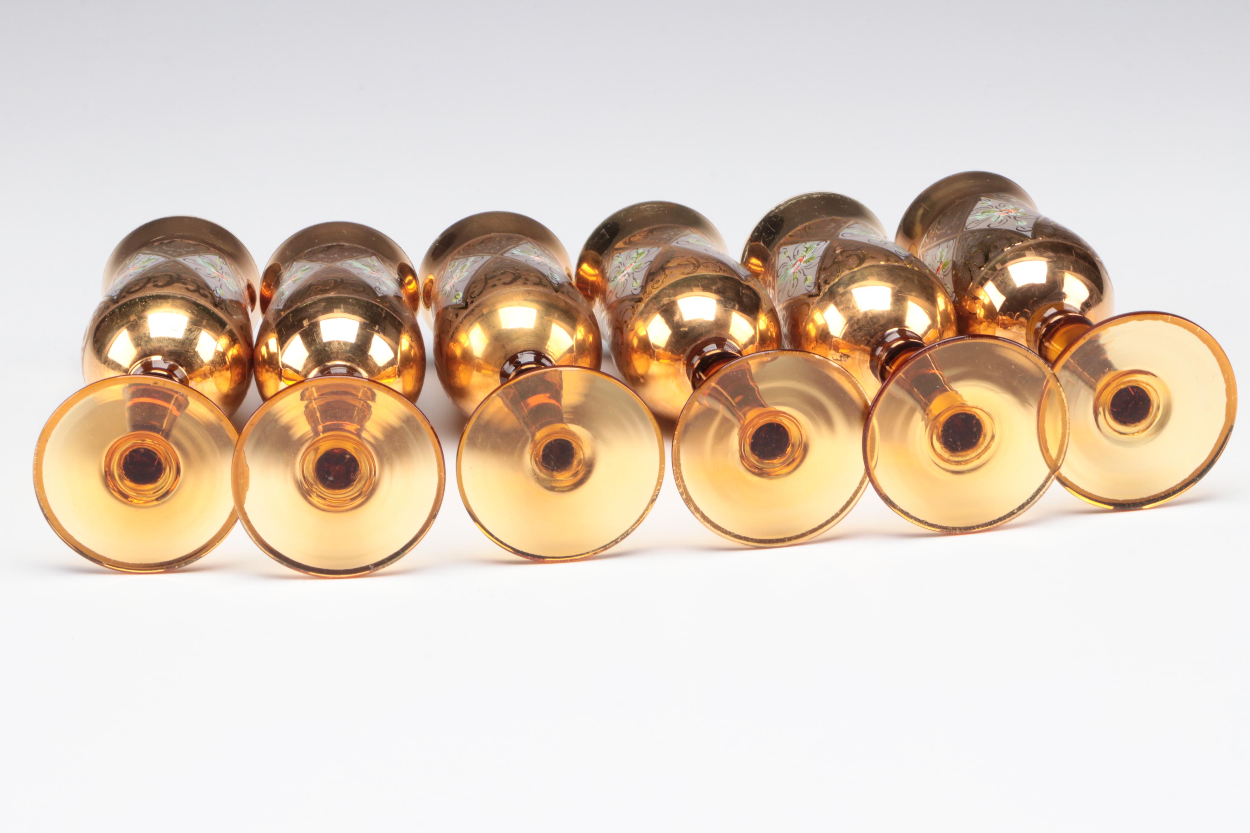 Bohemian Style Amber Glass Decanter Set, Mid to Late 20th Century