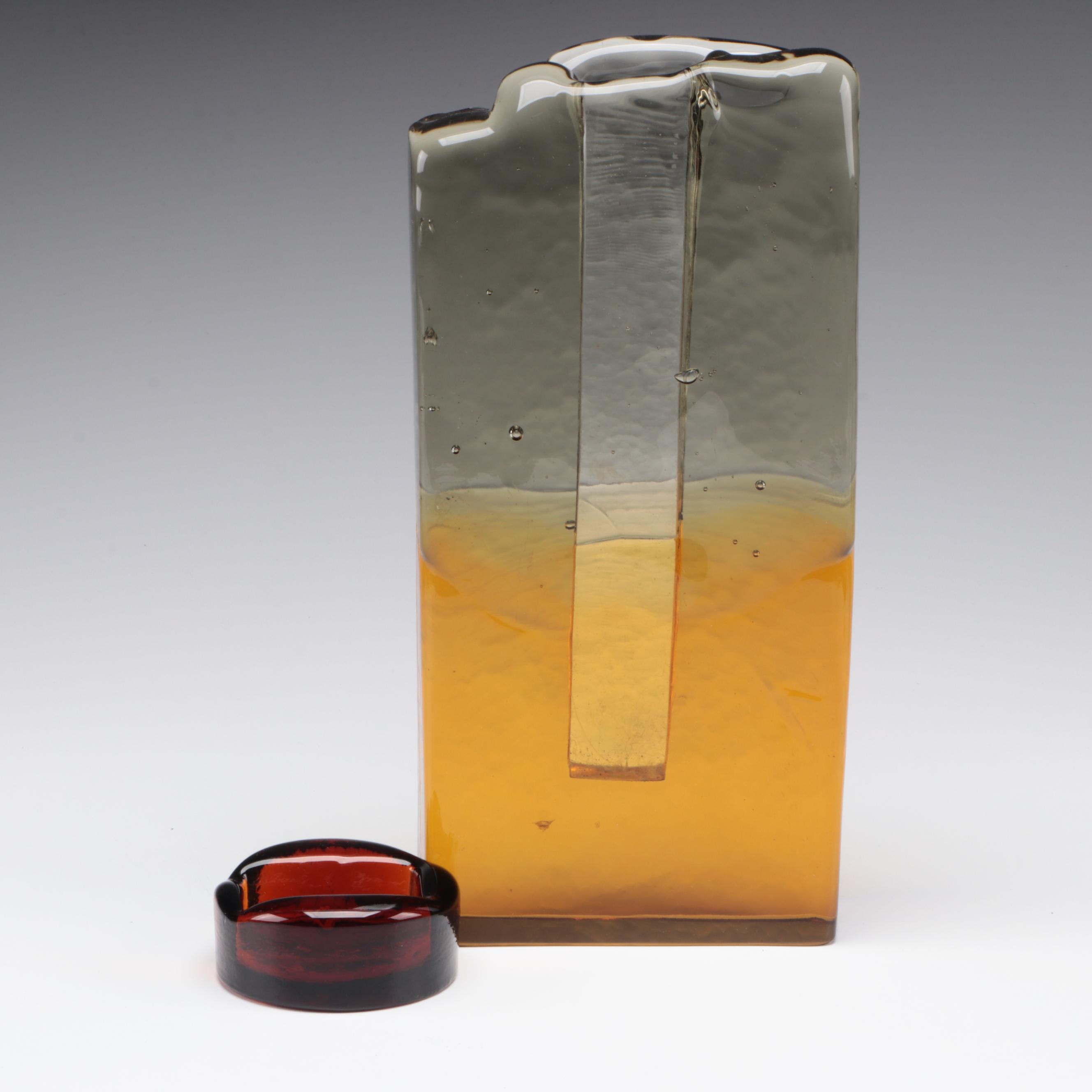 Murano Fused Glass Statement Vase With Impressed Glass Paperweight