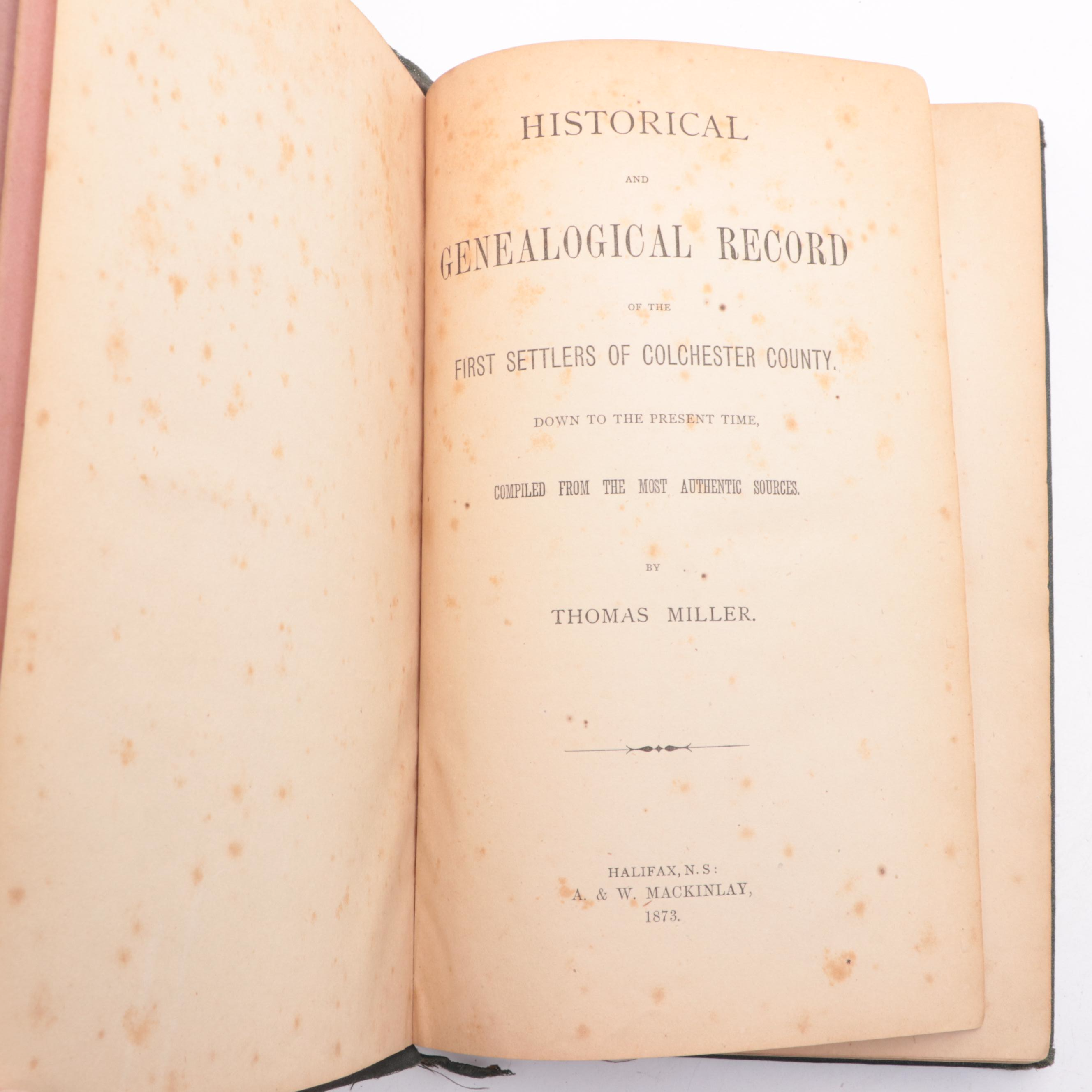 "Historical and Genealogical Record" by Thomas Miller and More with Postcard