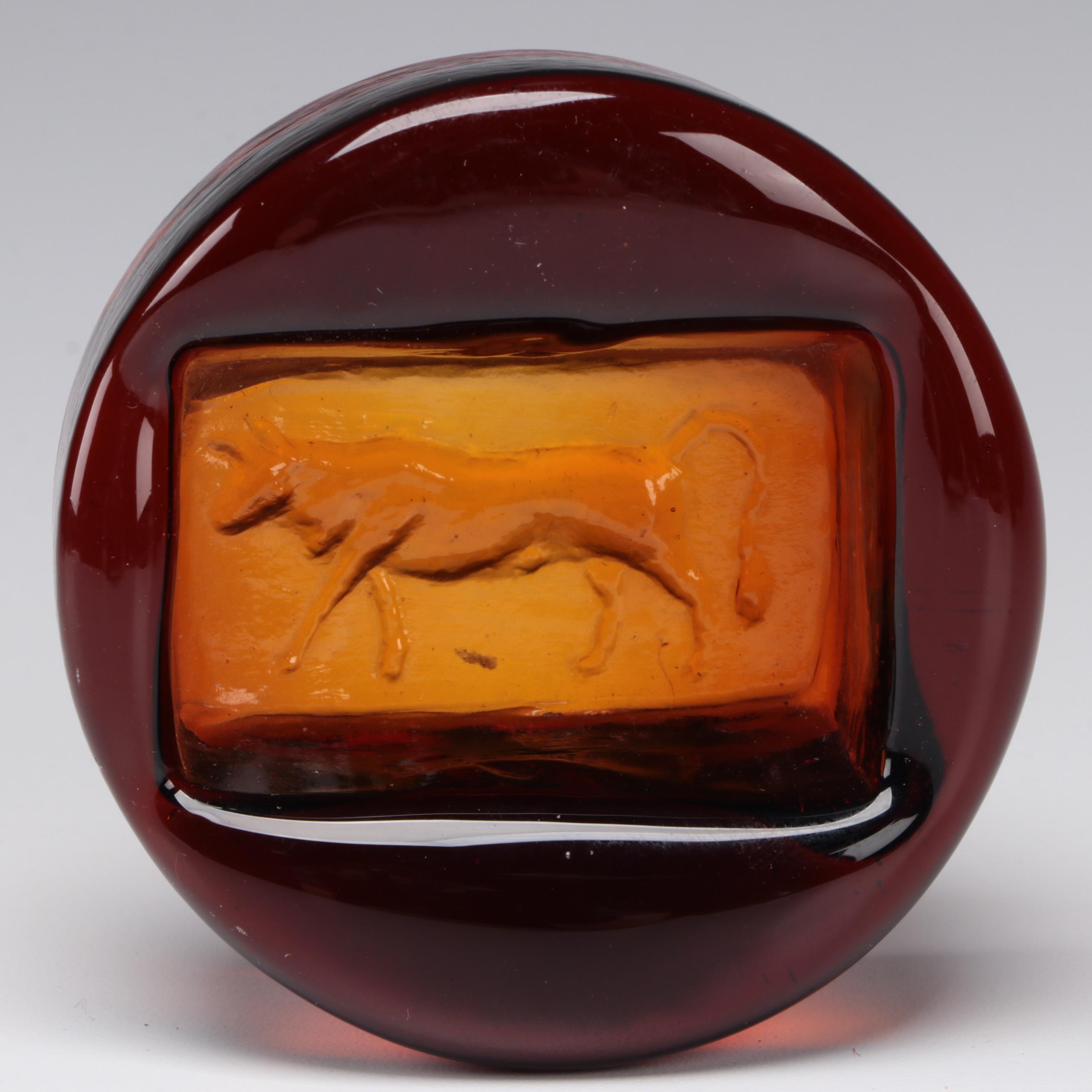 Murano Fused Glass Statement Vase With Impressed Glass Paperweight