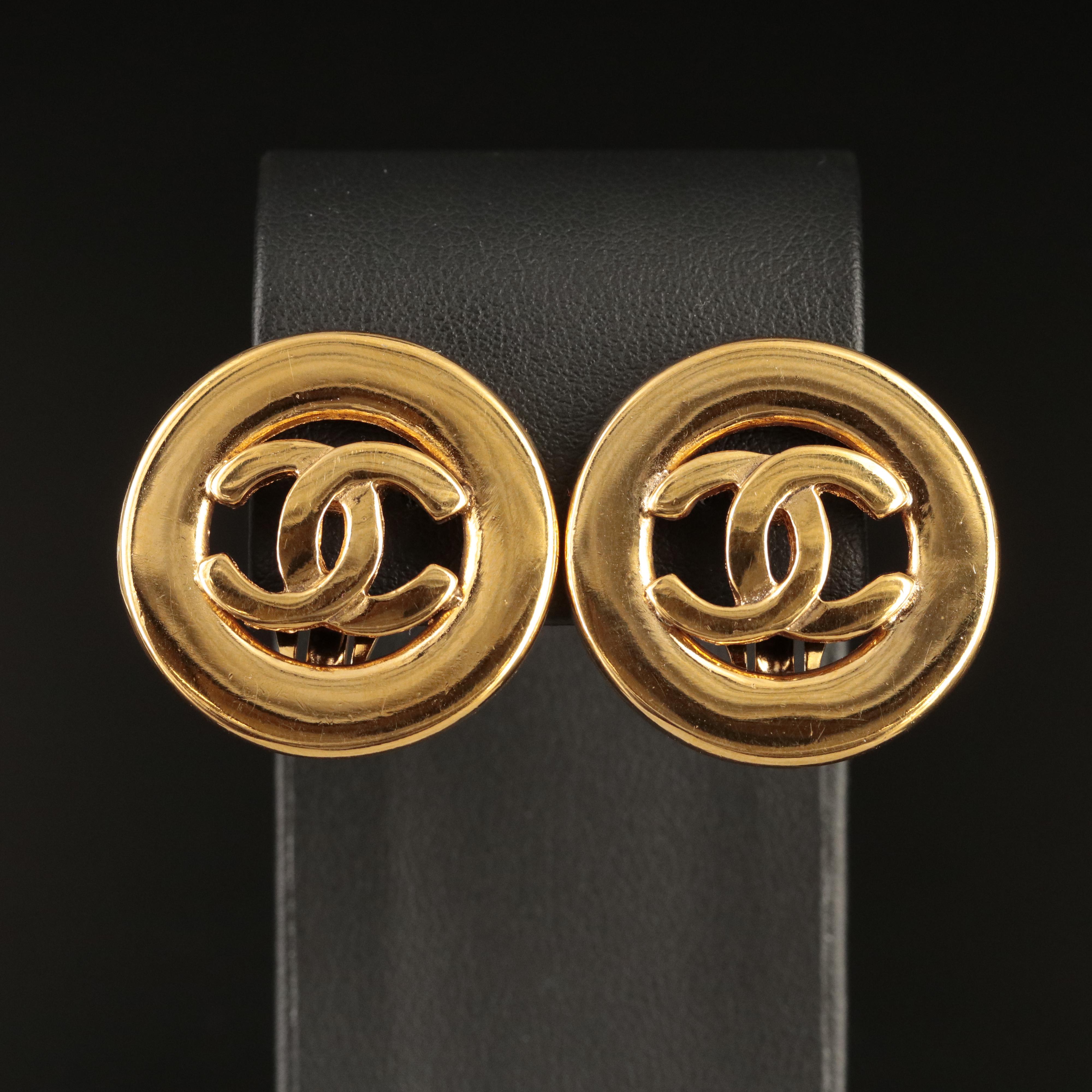 Chanel Cut Out CC Logo Round Earrings