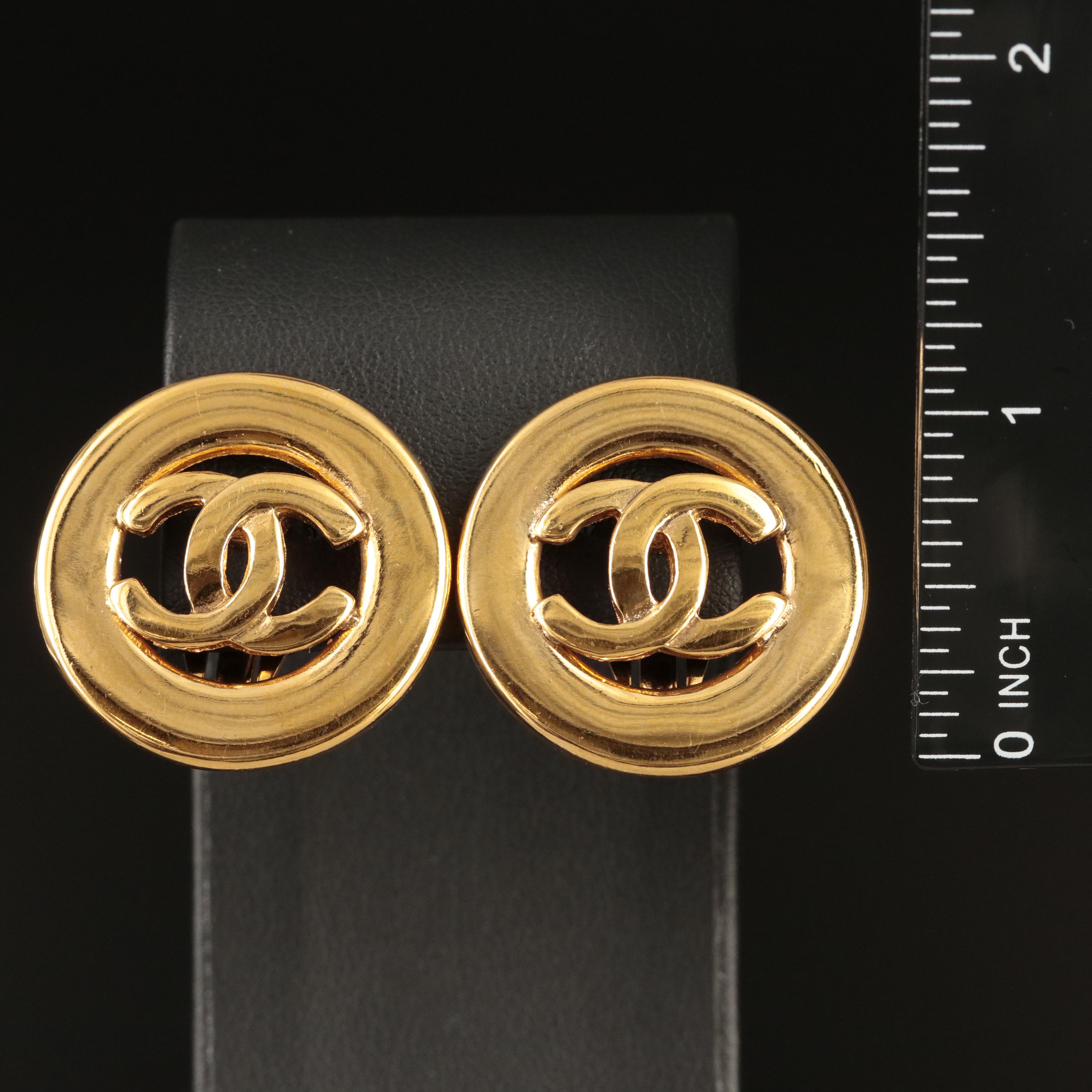 Chanel Cut Out CC Logo Round Earrings