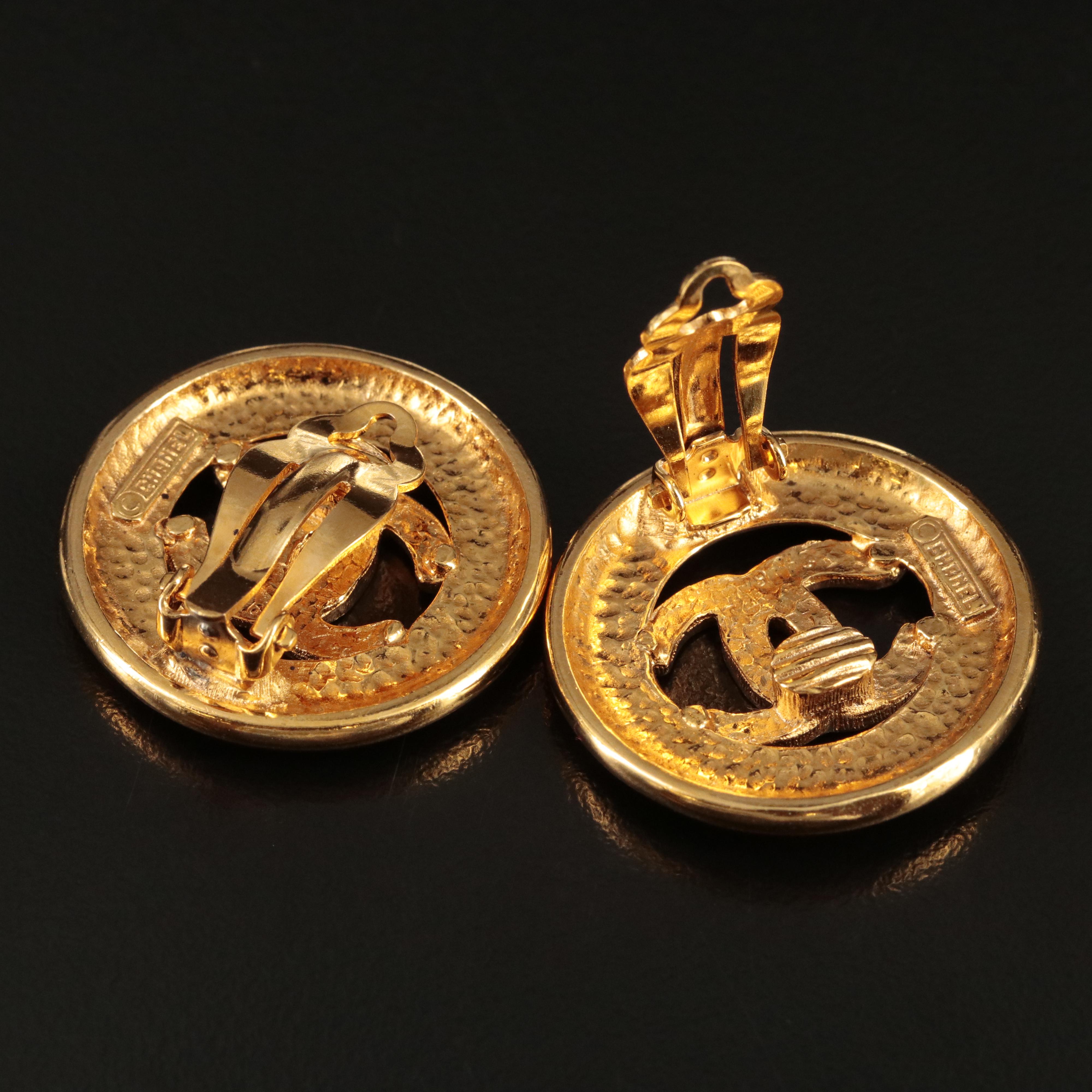 Chanel Cut Out CC Logo Round Earrings