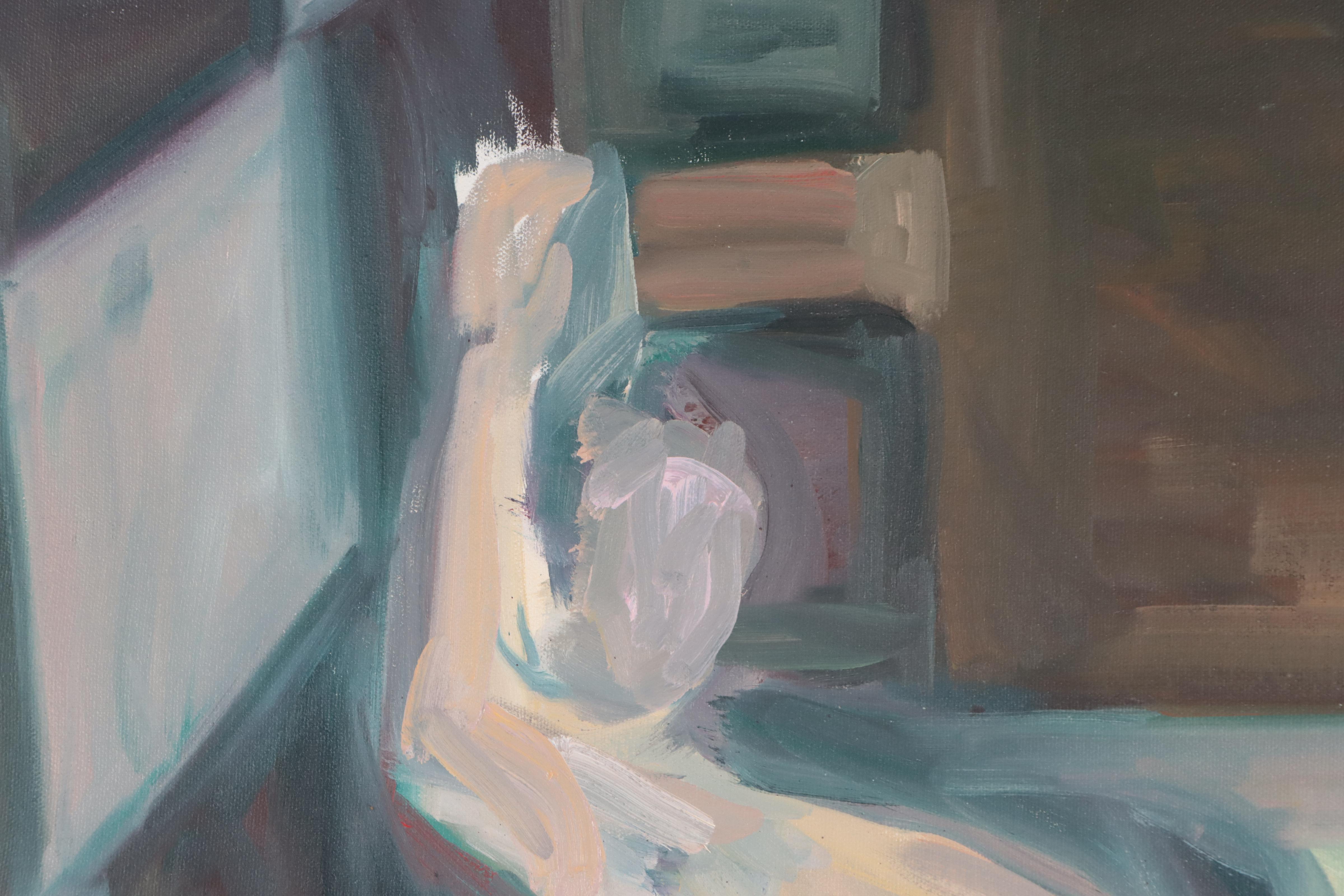 Katrina Halter Oil Painting of a Reclining Male Nude, Circa 1990