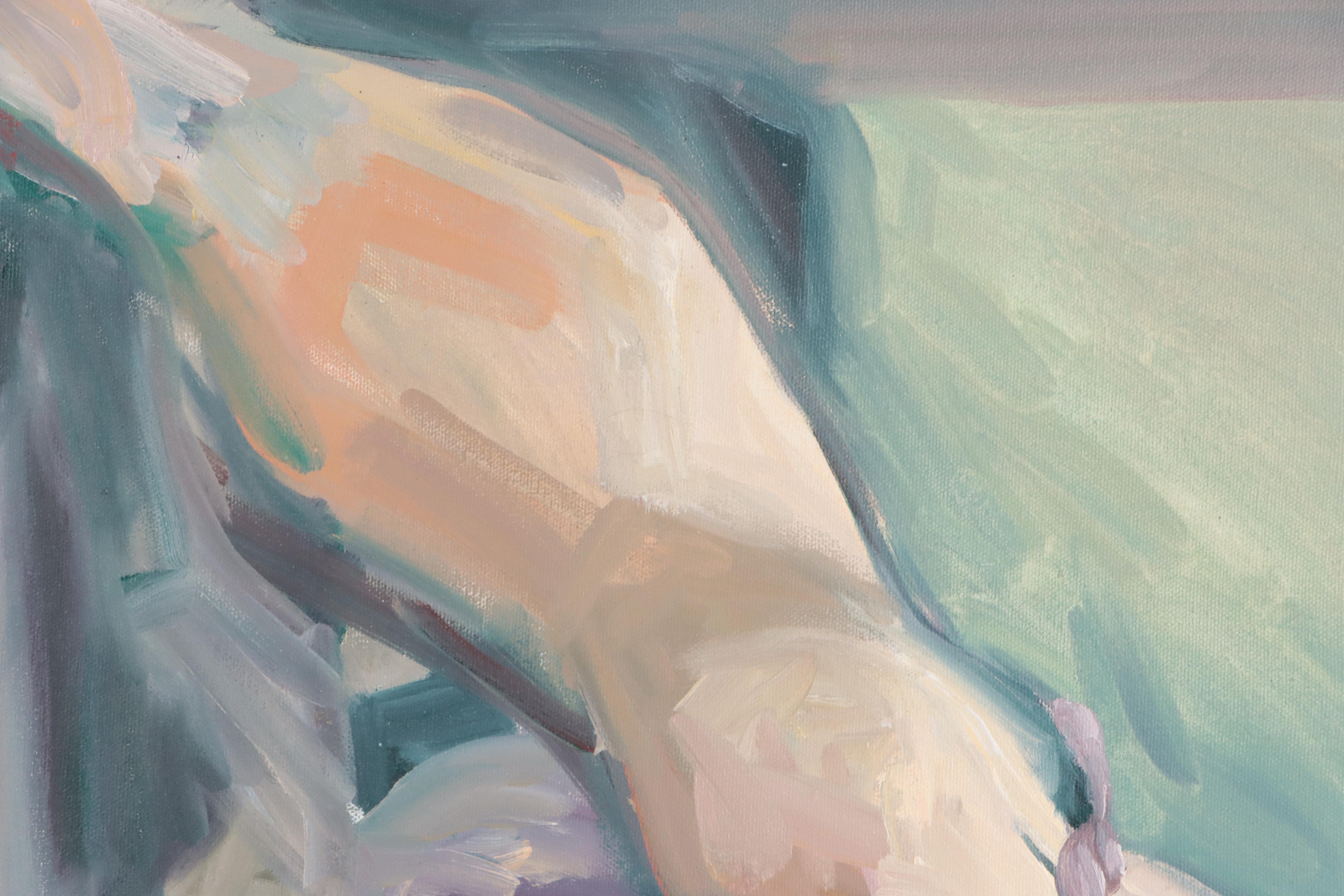 Katrina Halter Oil Painting of a Reclining Male Nude, Circa 1990