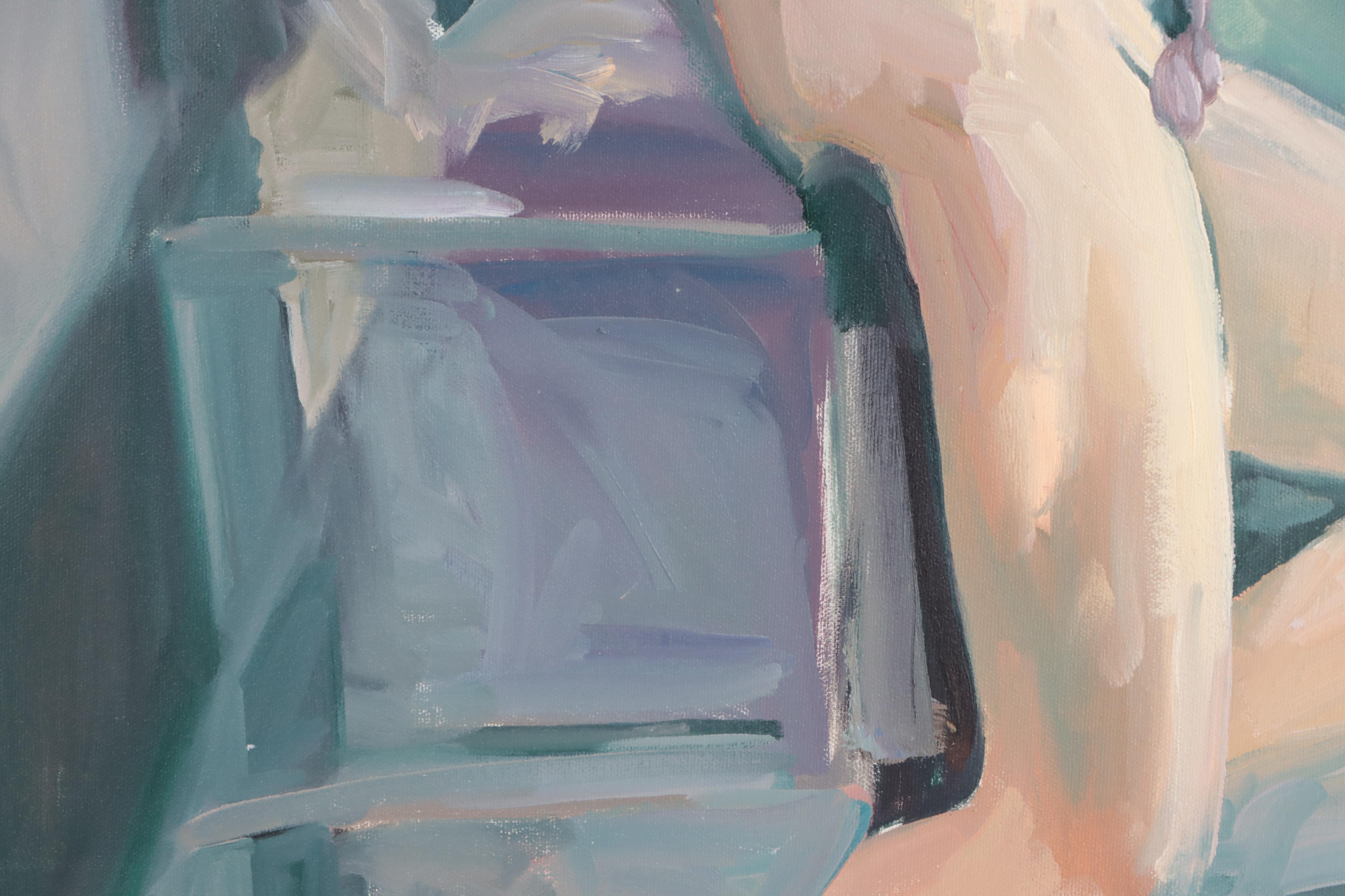 Katrina Halter Oil Painting of a Reclining Male Nude, Circa 1990