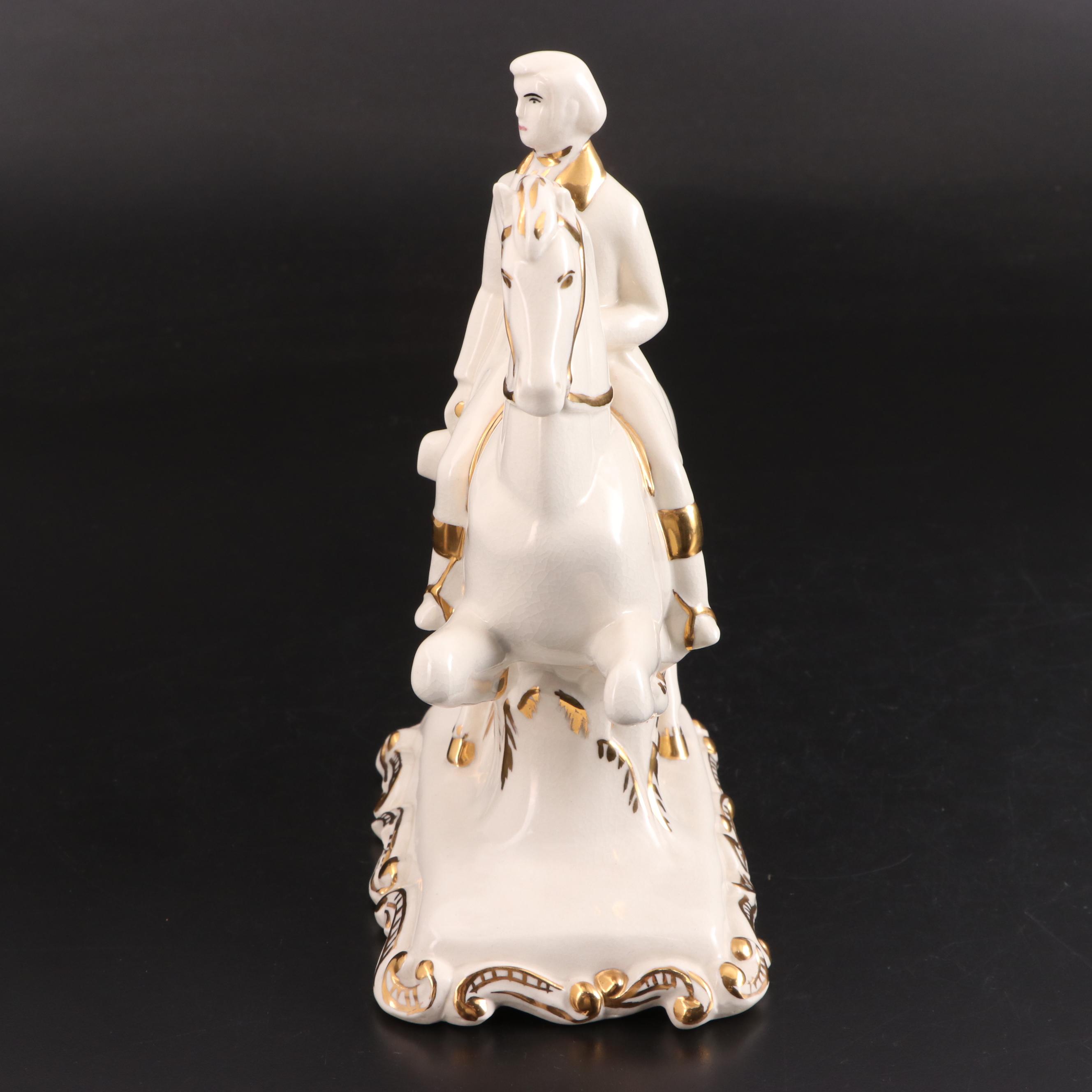 Gilt Accented Porcelain Horse and Rider Figurine, Mid to Late 20th Century