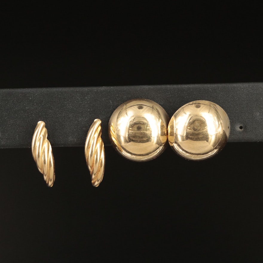 14K Dome Button and Fluted Earrings