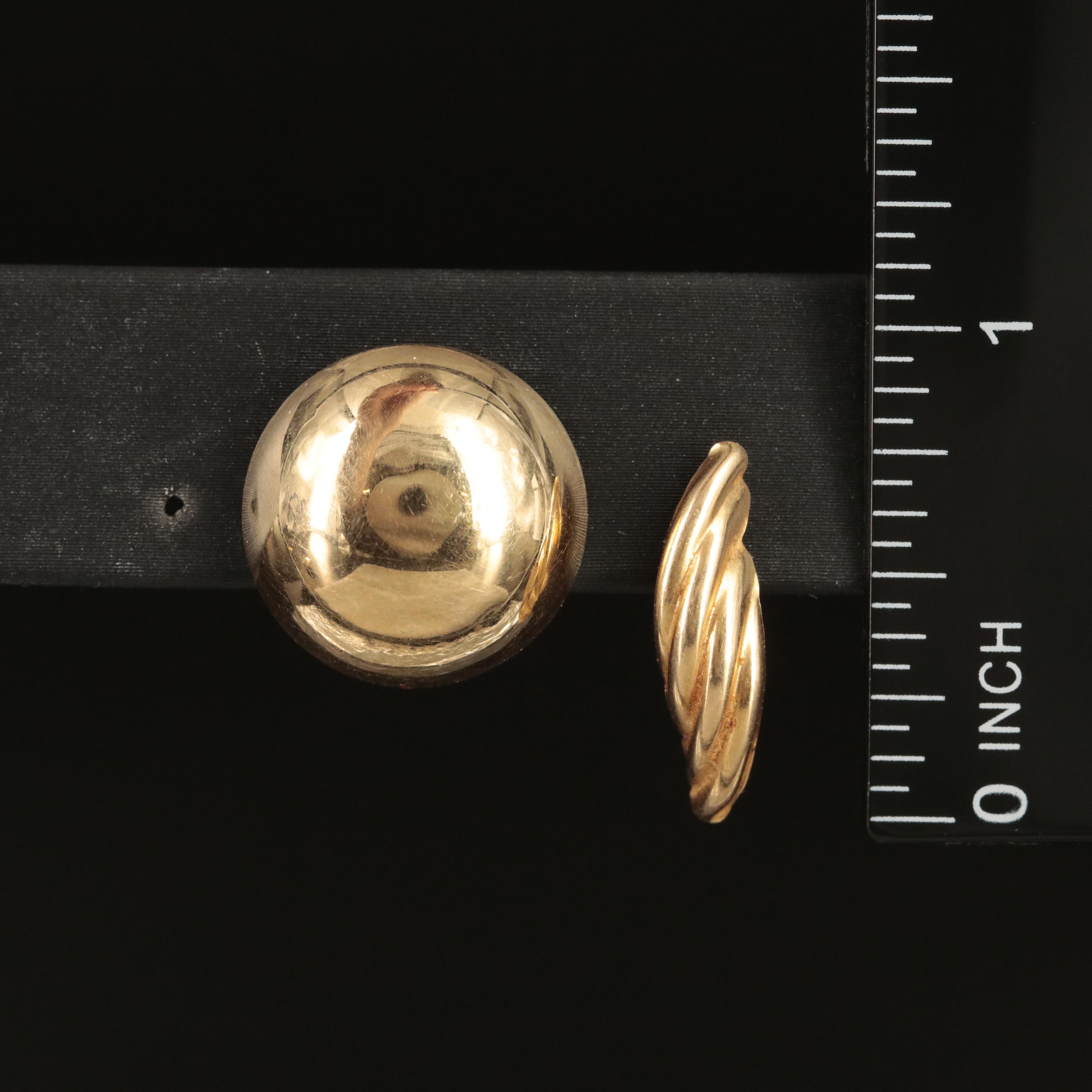 14K Dome Button and Fluted Earrings