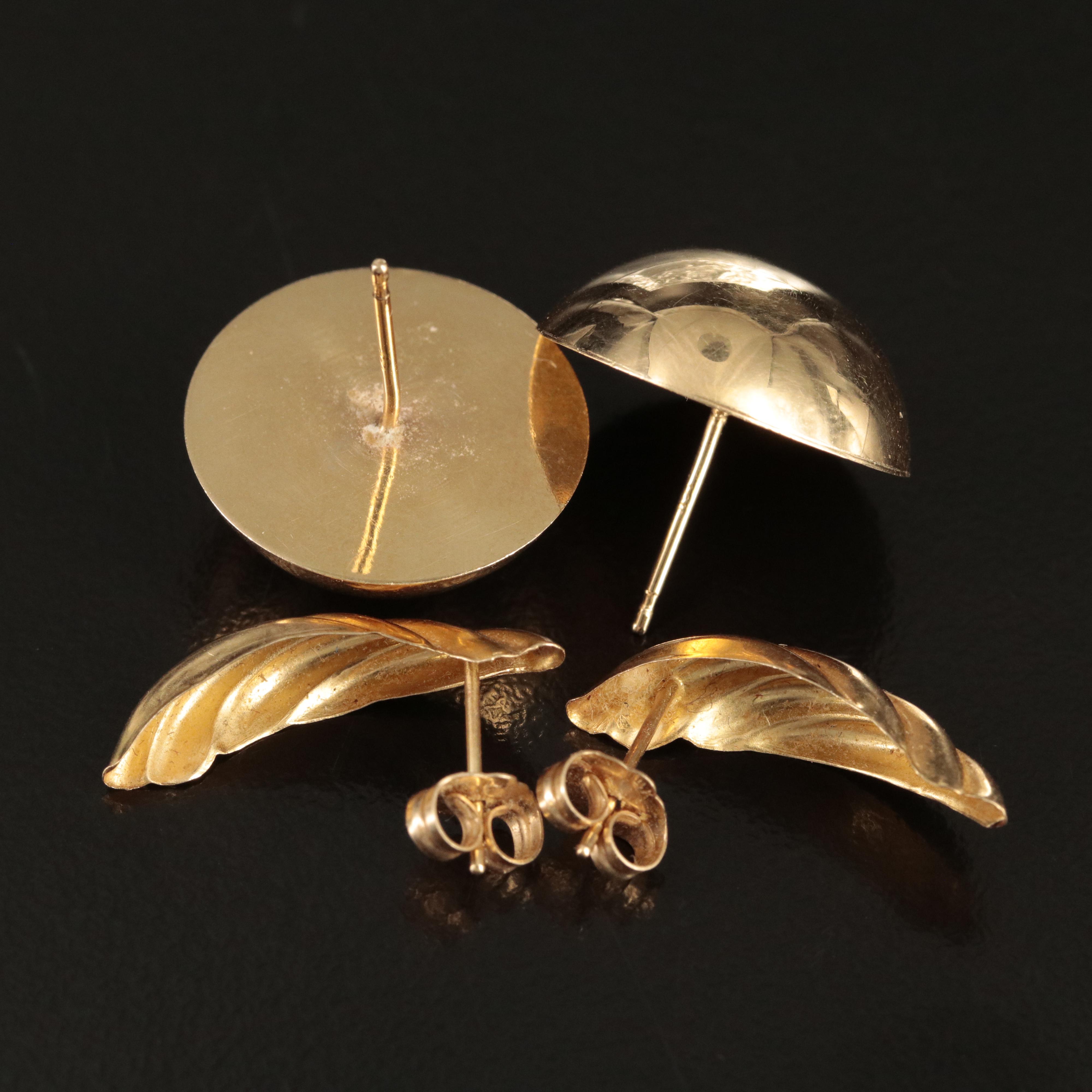 14K Dome Button and Fluted Earrings