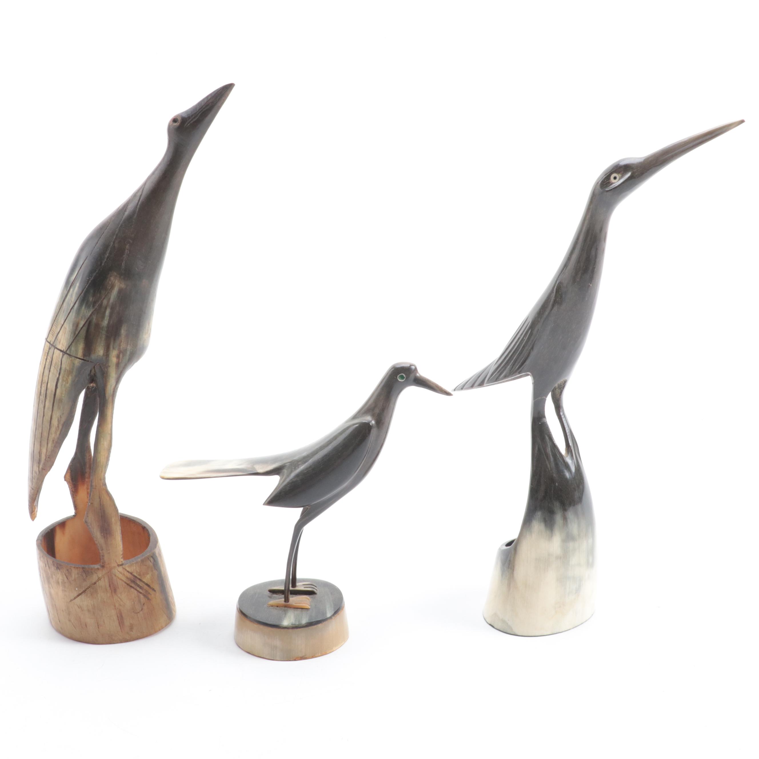 South American Carved Horn Bird Figurines