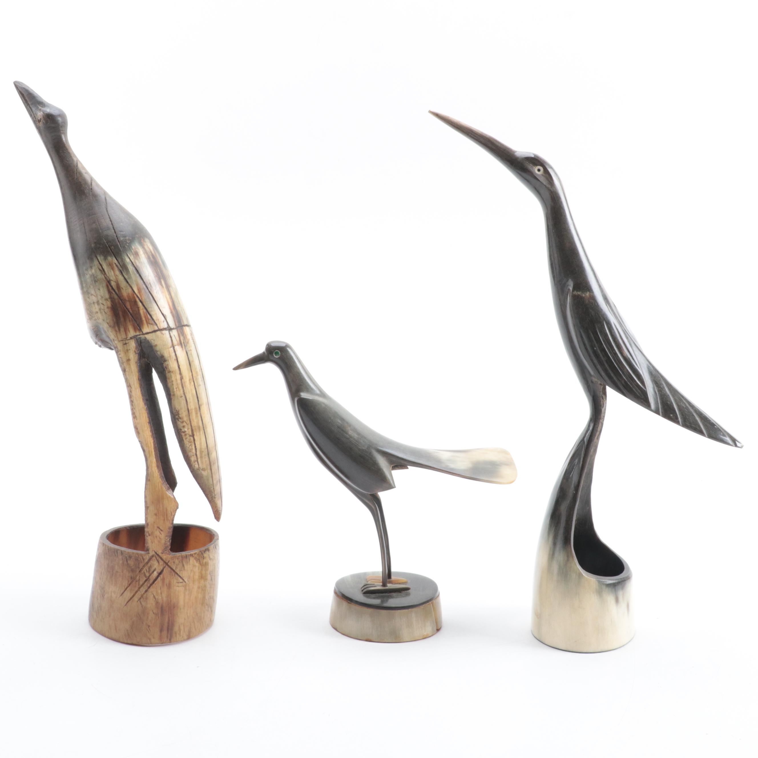 South American Carved Horn Bird Figurines