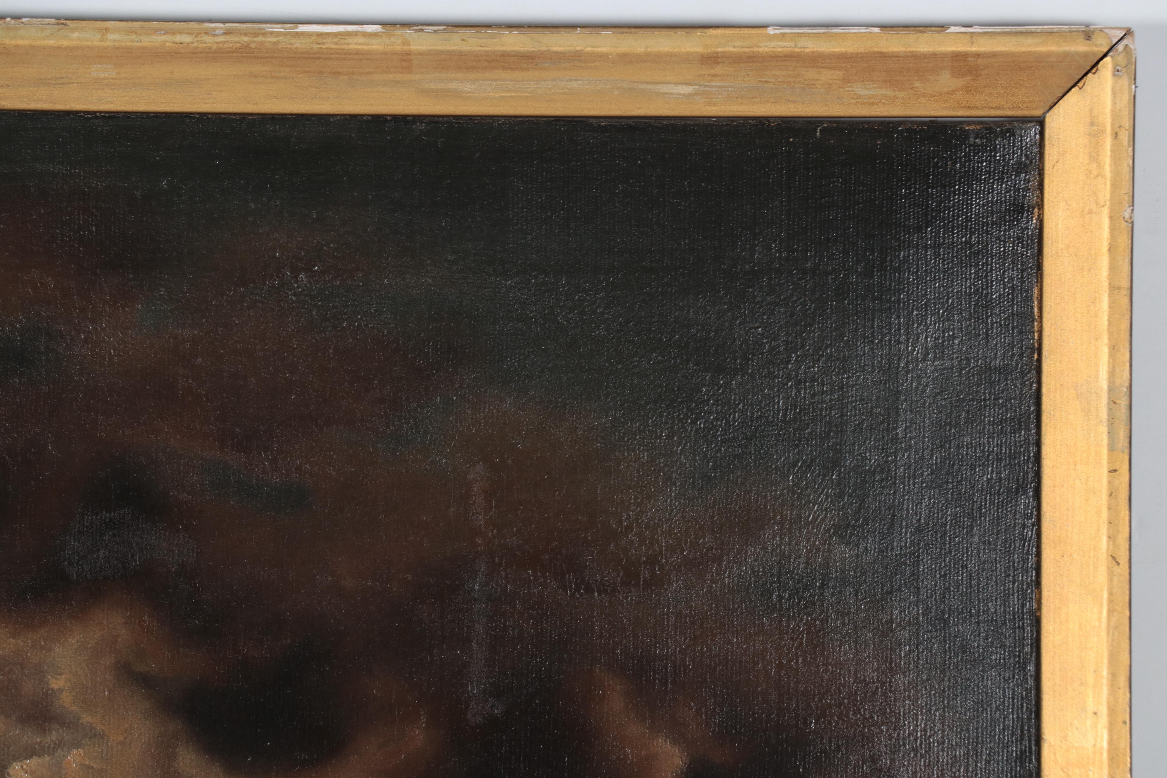 Oil Painting of Bay Scene With Sailing Ship