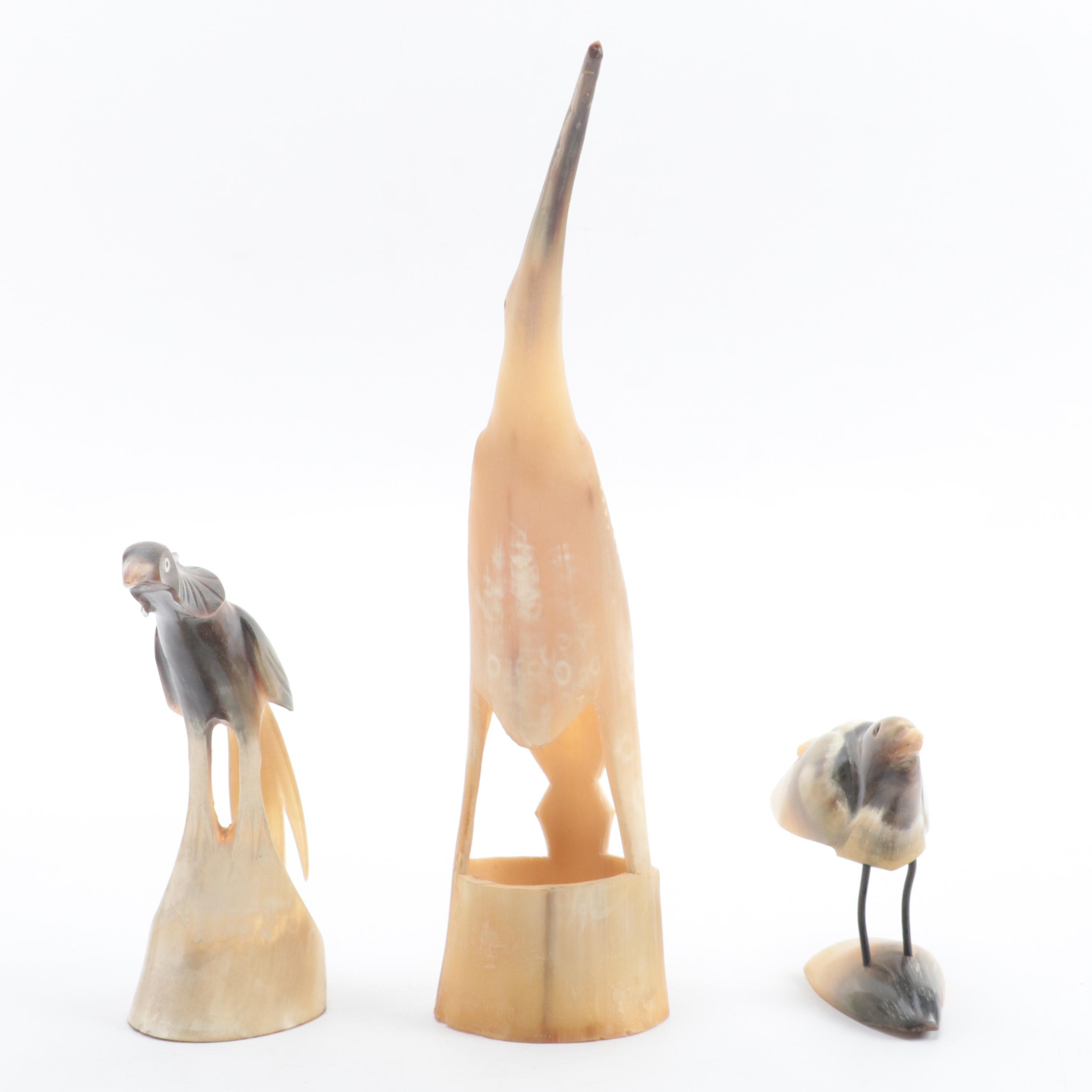 Hand-Carved Horn Bird Figurines