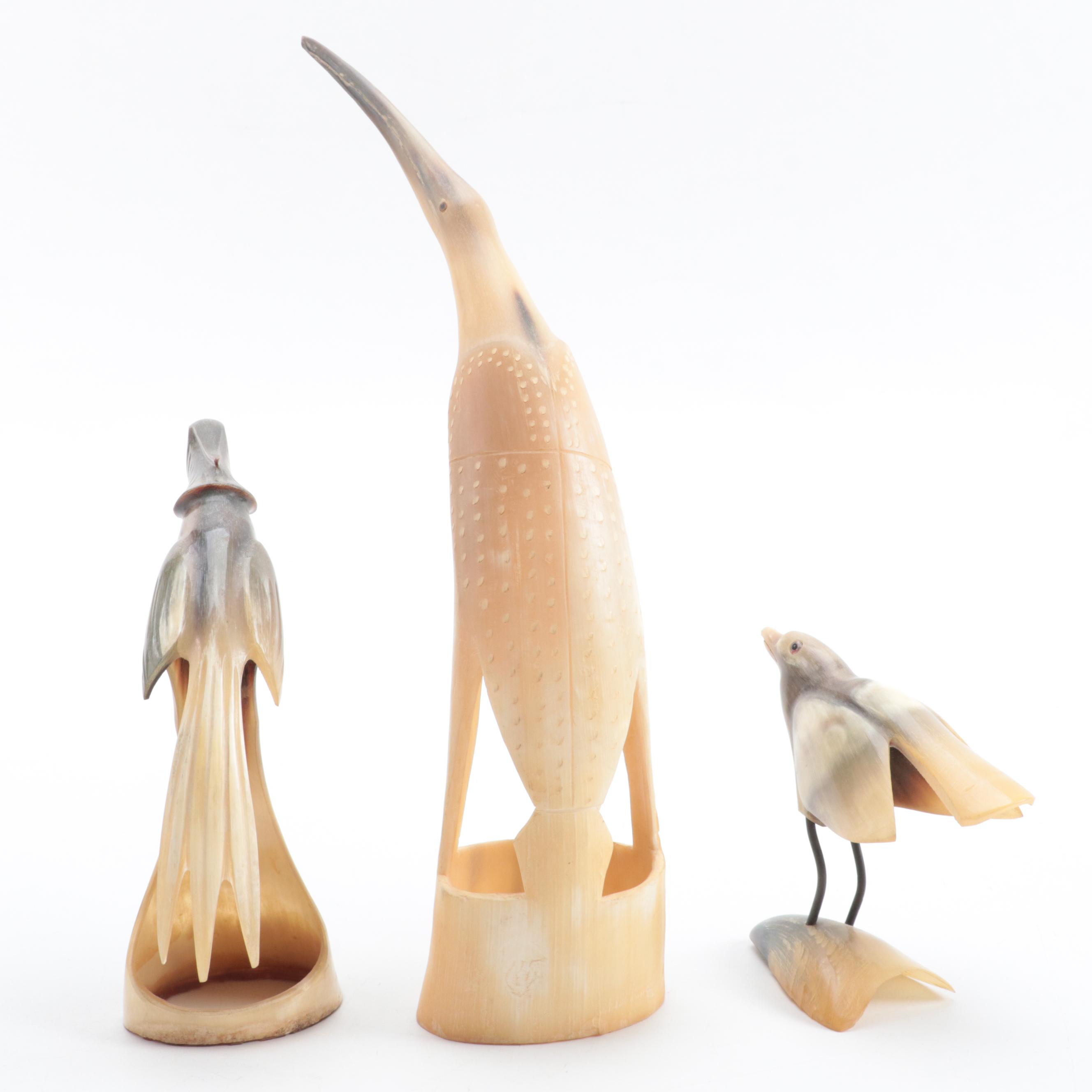 Hand-Carved Horn Bird Figurines