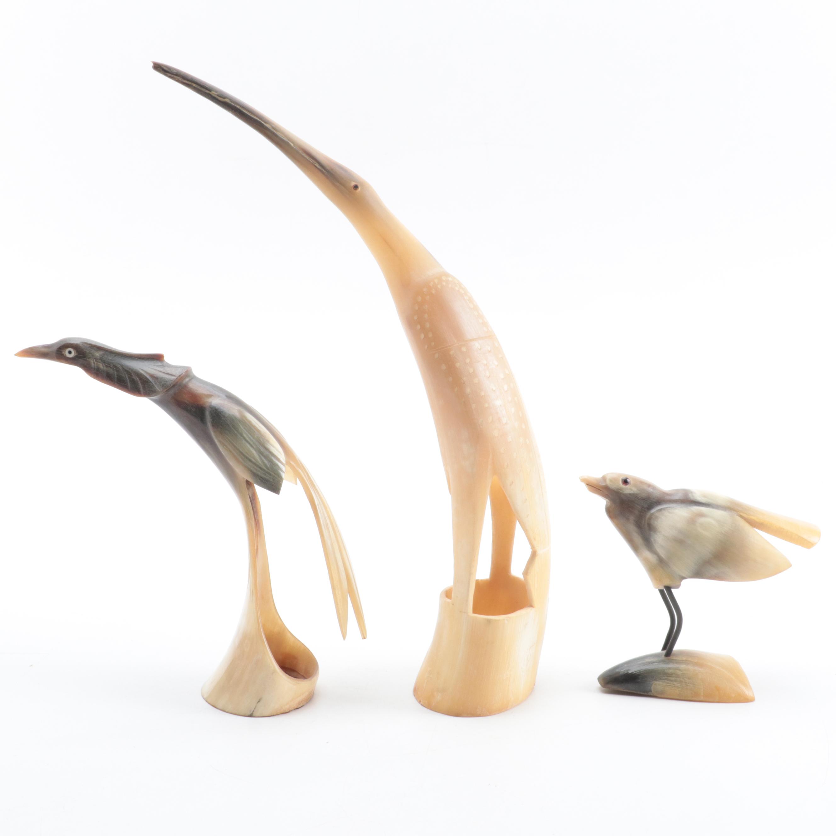 Hand-Carved Horn Bird Figurines