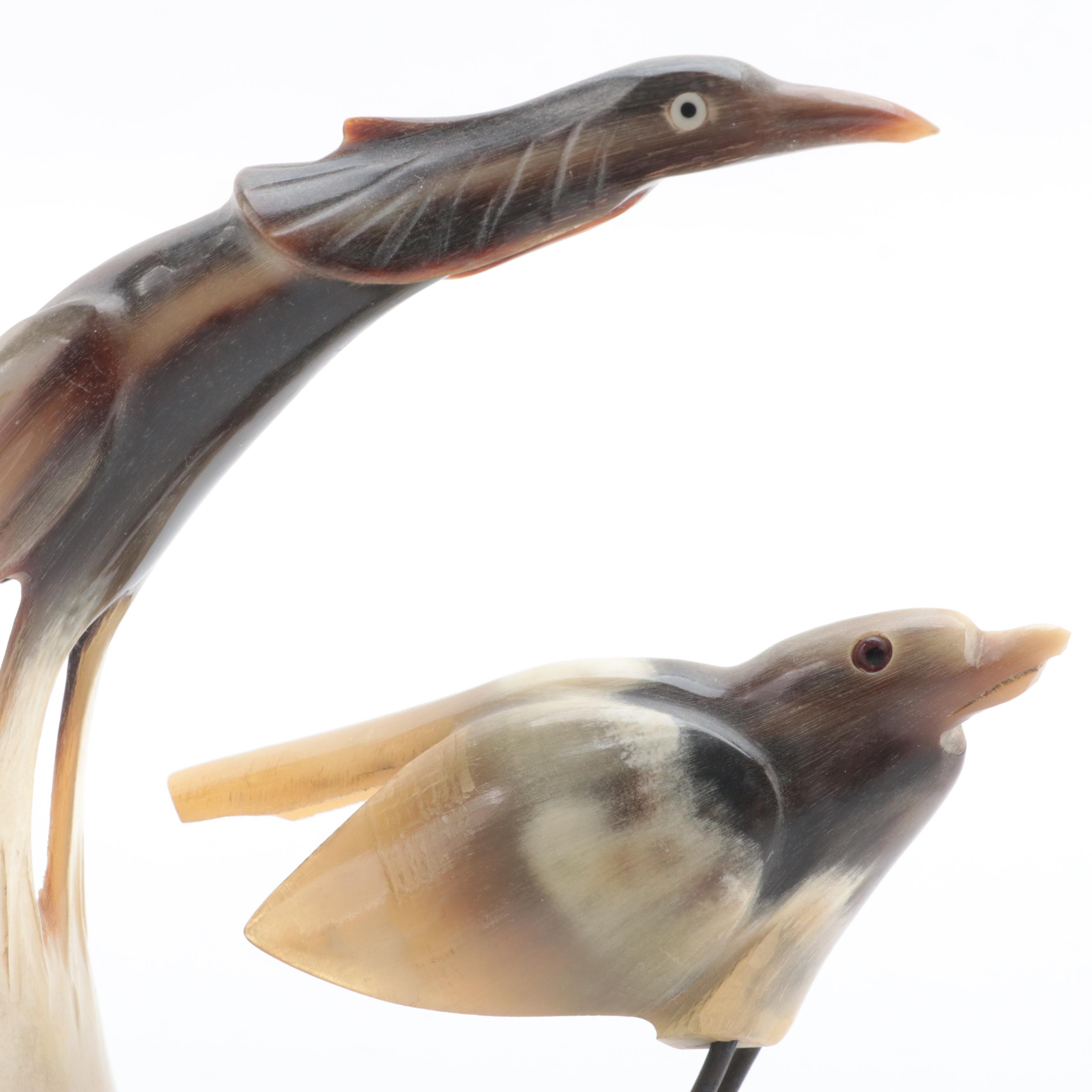 Hand-Carved Horn Bird Figurines