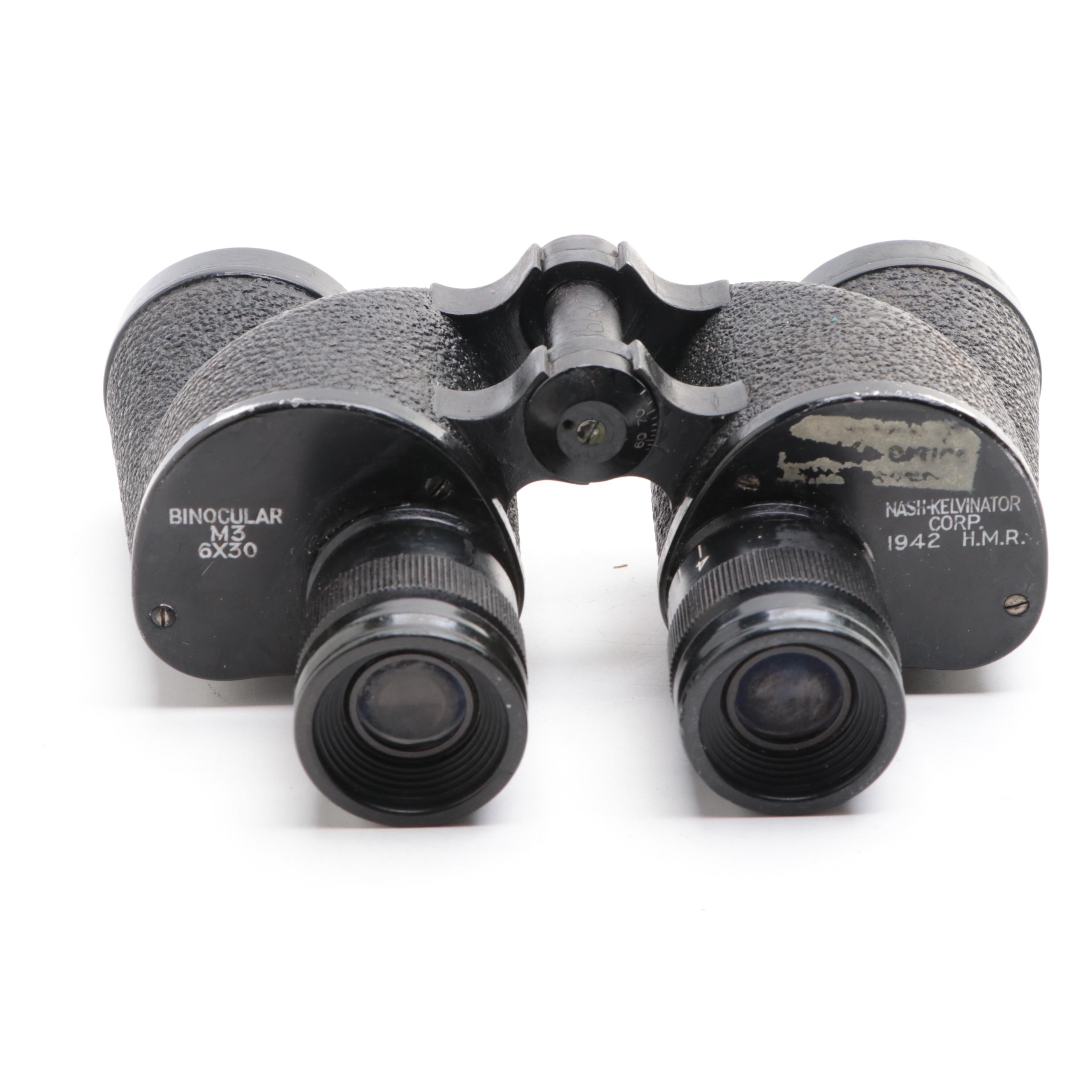 U. S. Army Nash-Kelvinator M3 Binoculars with Leather Case, 1942