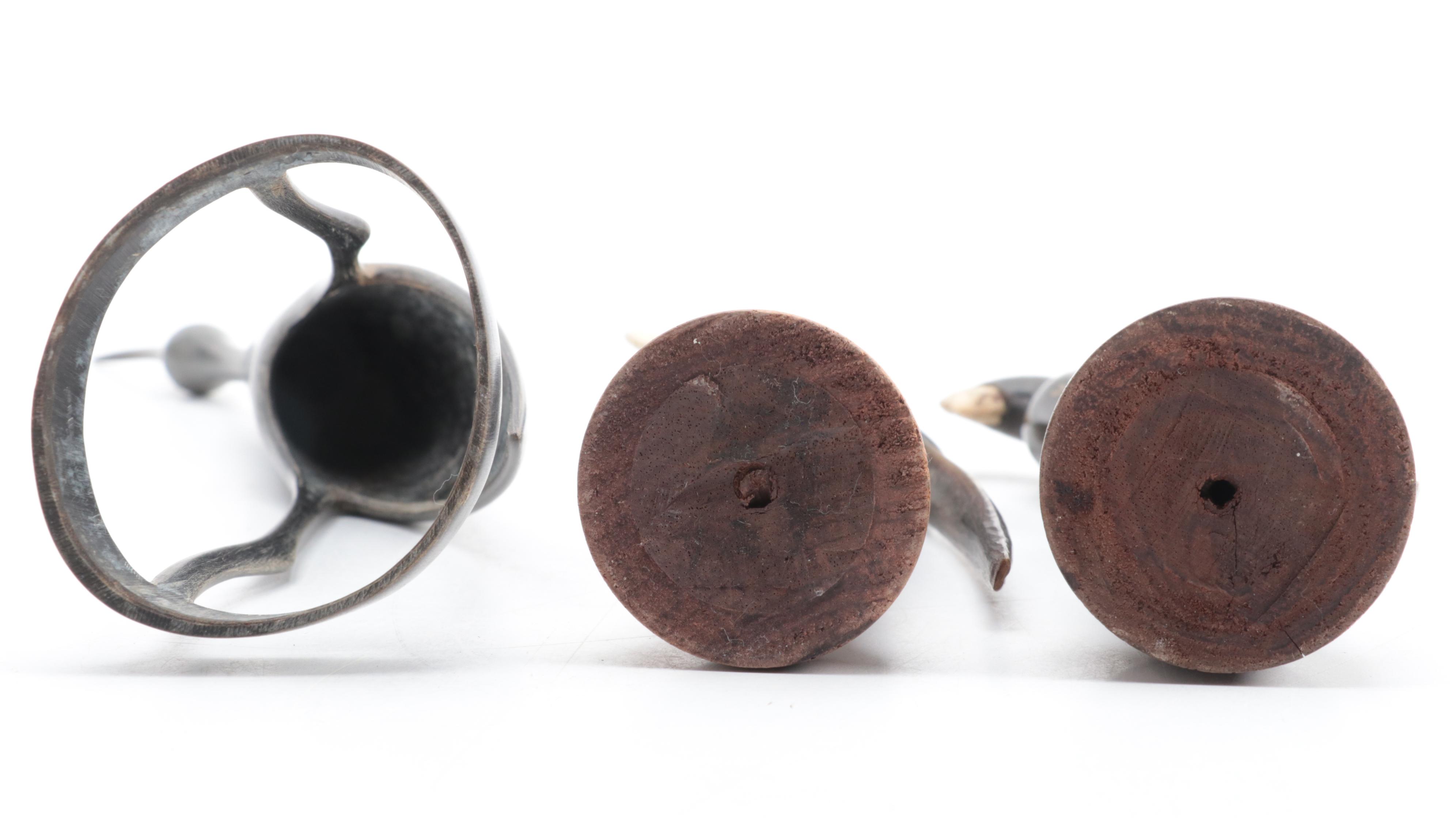 Hand-Carved Horn Bird Figurines on Wood Bases