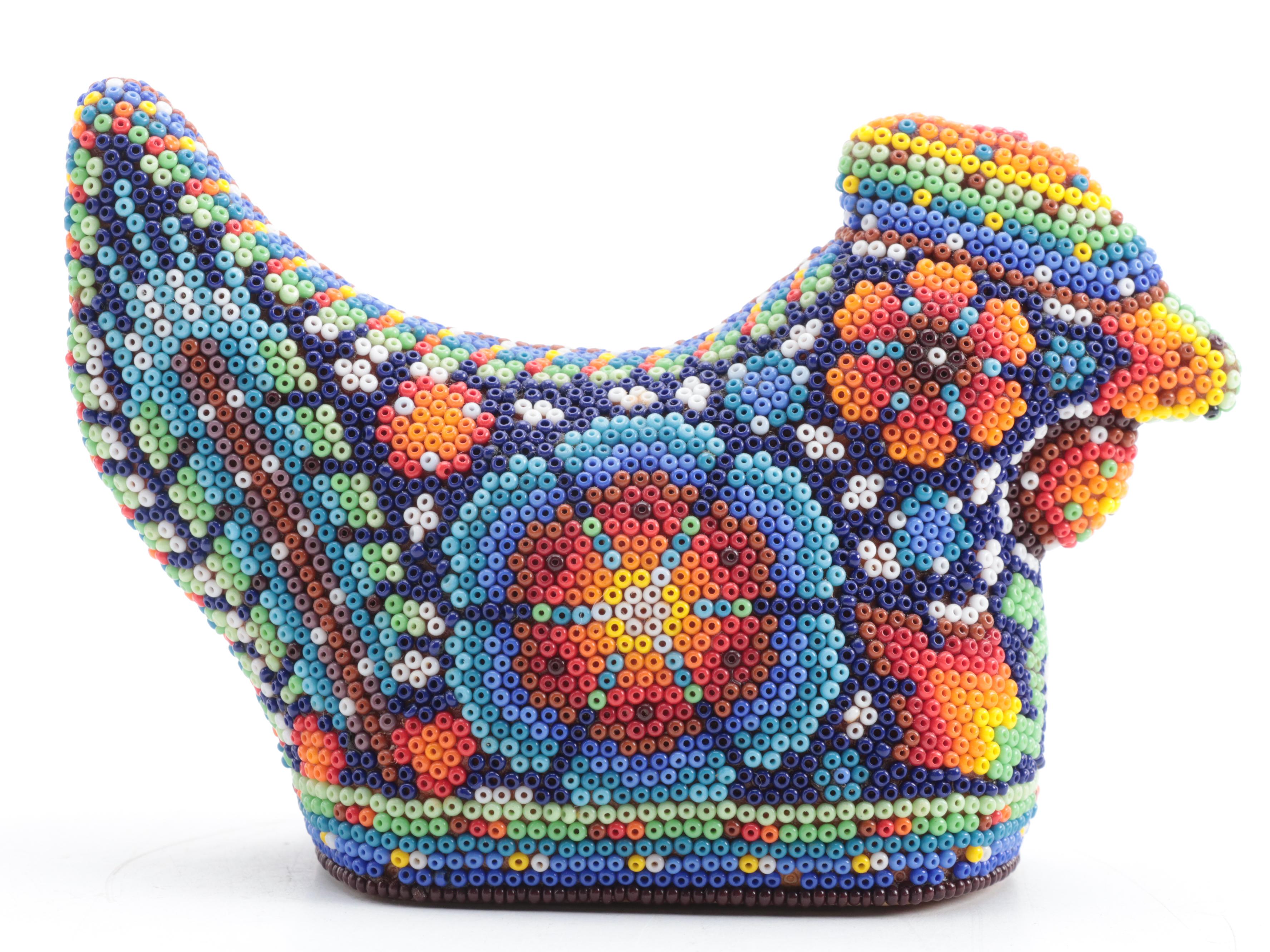 Middle Eastern Izink Style Porcelain Vases with Mexican Huichol Rooster