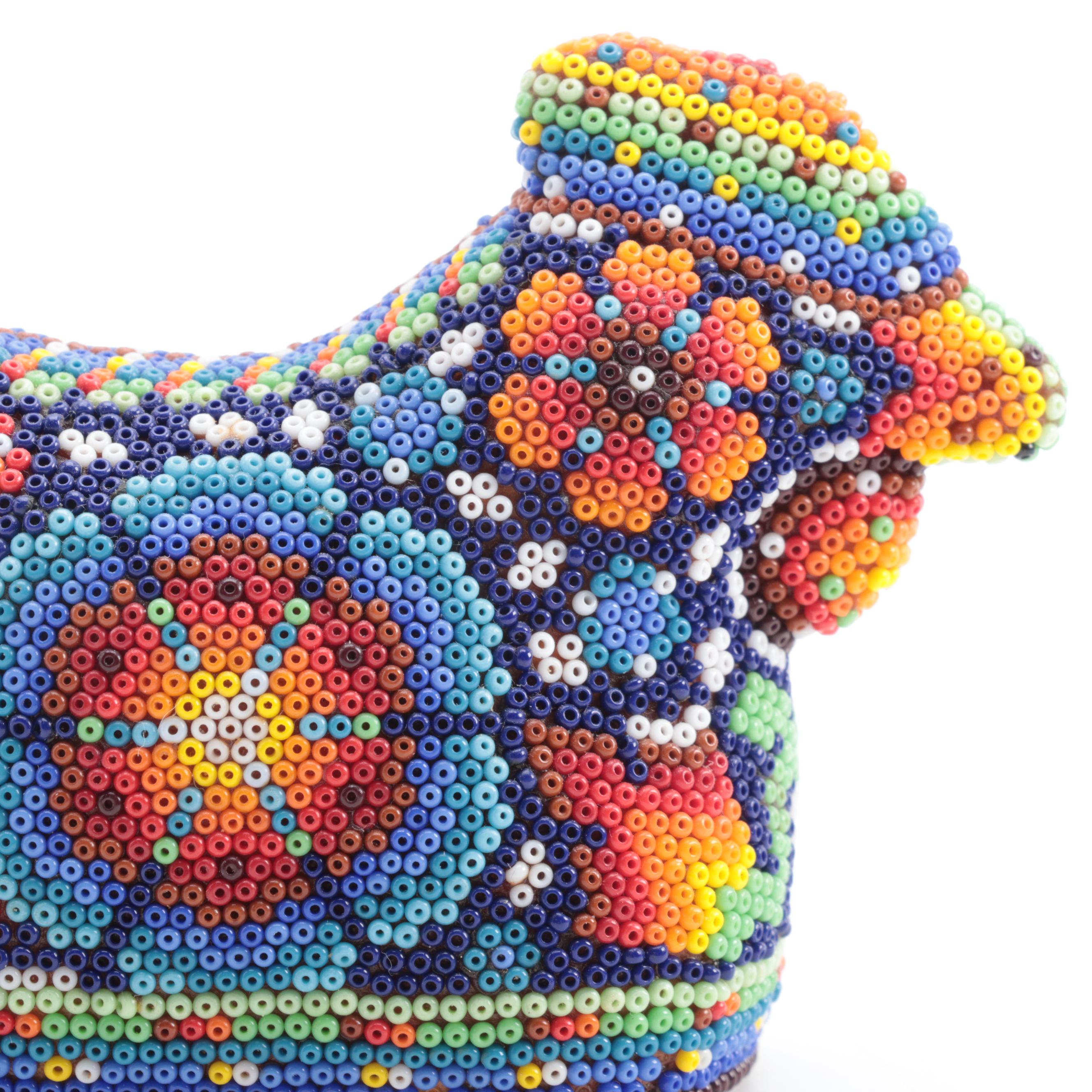 Middle Eastern Izink Style Porcelain Vases with Mexican Huichol Rooster