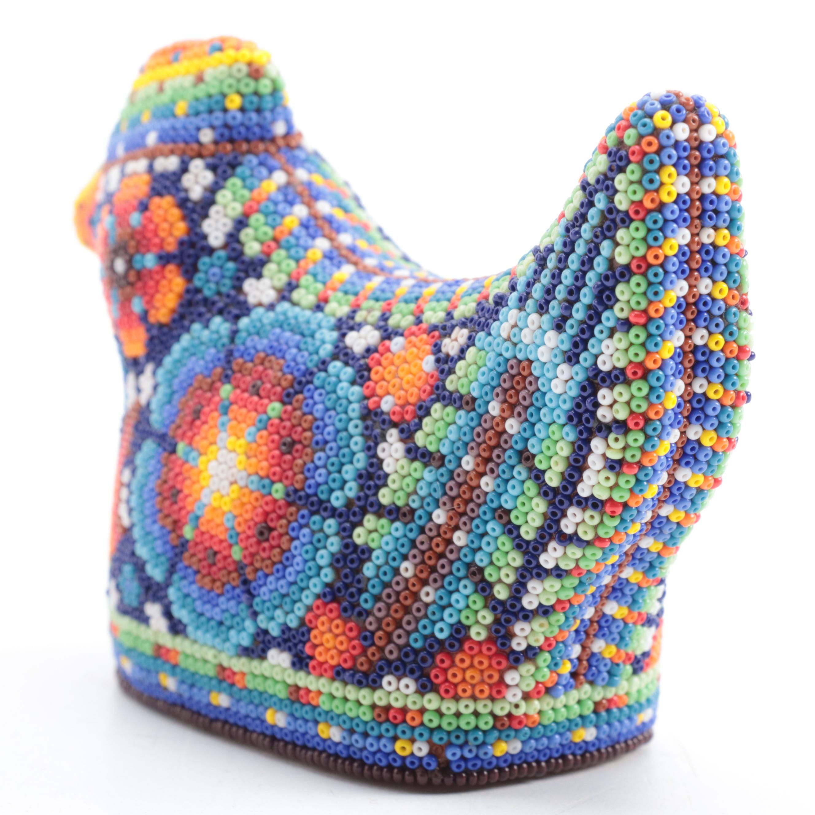 Middle Eastern Izink Style Porcelain Vases with Mexican Huichol Rooster