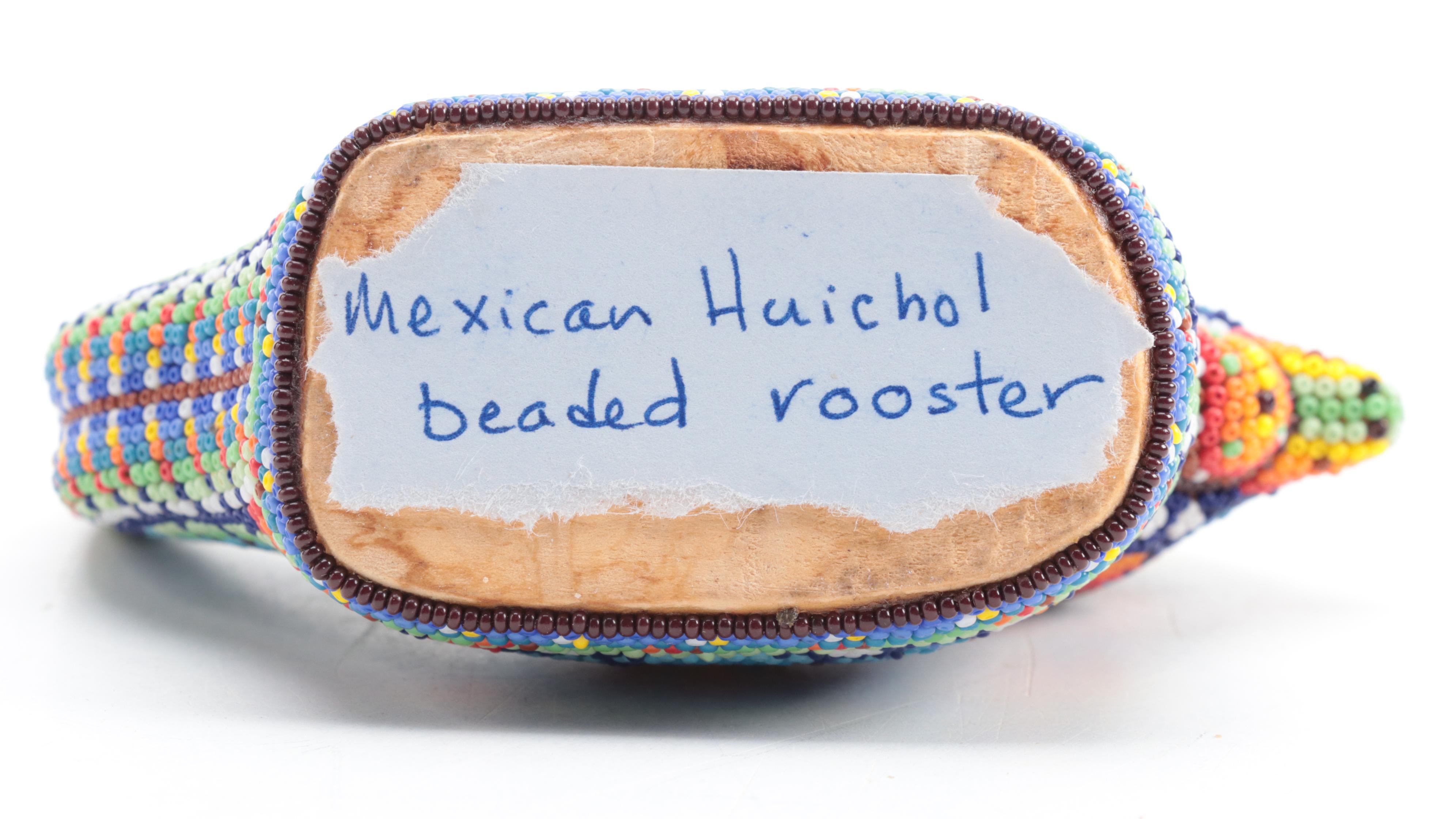 Middle Eastern Izink Style Porcelain Vases with Mexican Huichol Rooster