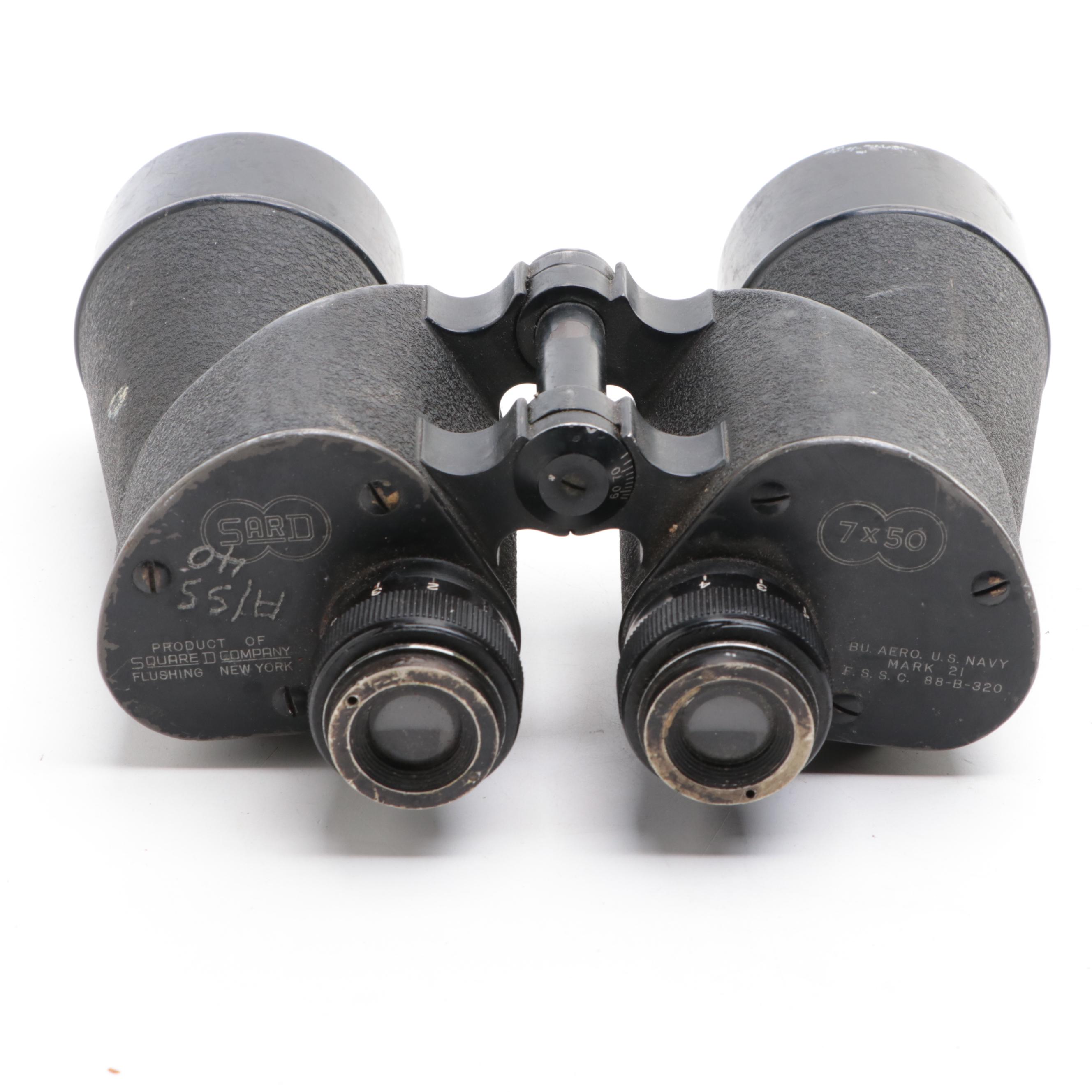 Square D for U. S. Navy Mark 21 Binoculars with Leather Case, Mid-20th Century