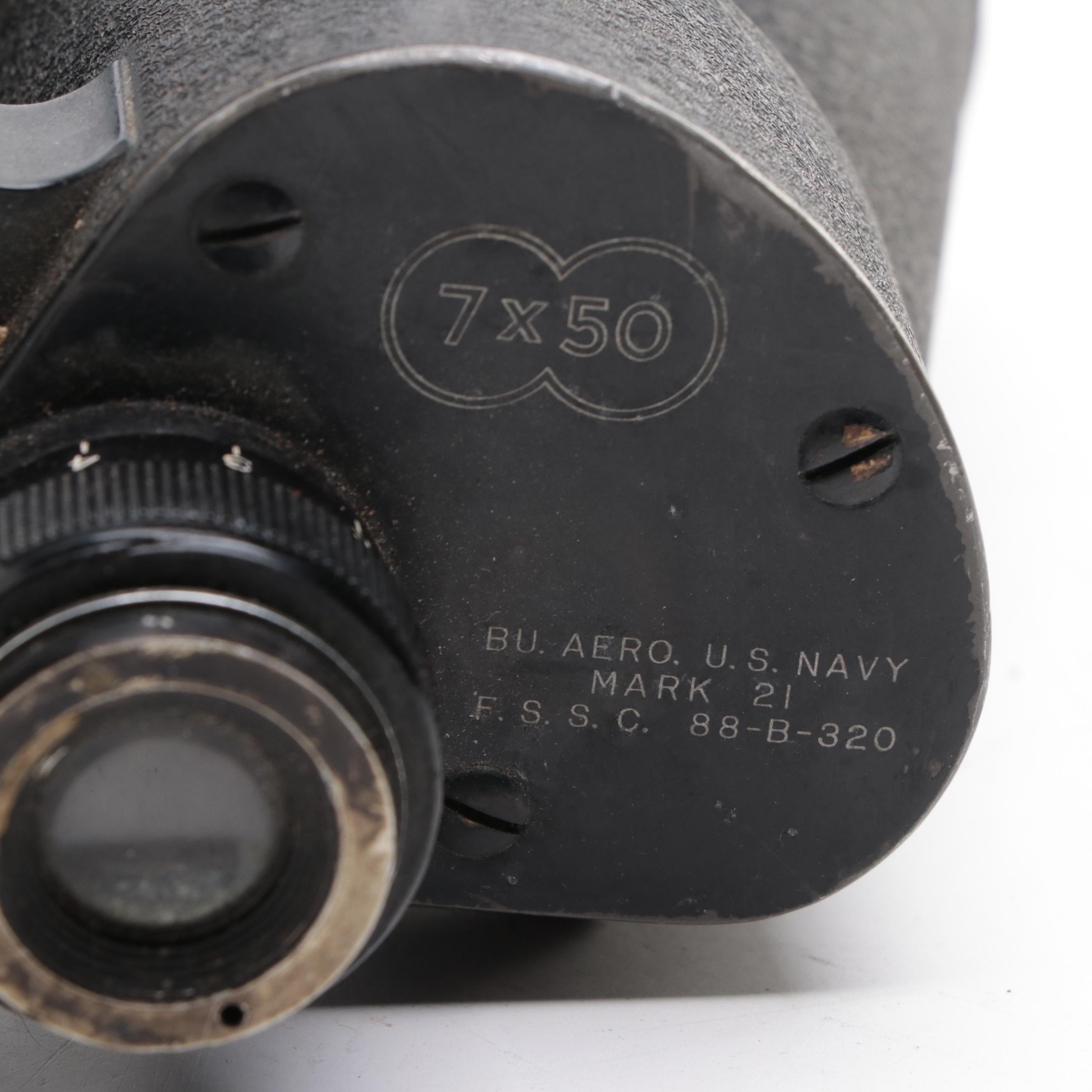 Square D for U. S. Navy Mark 21 Binoculars with Leather Case, Mid-20th Century