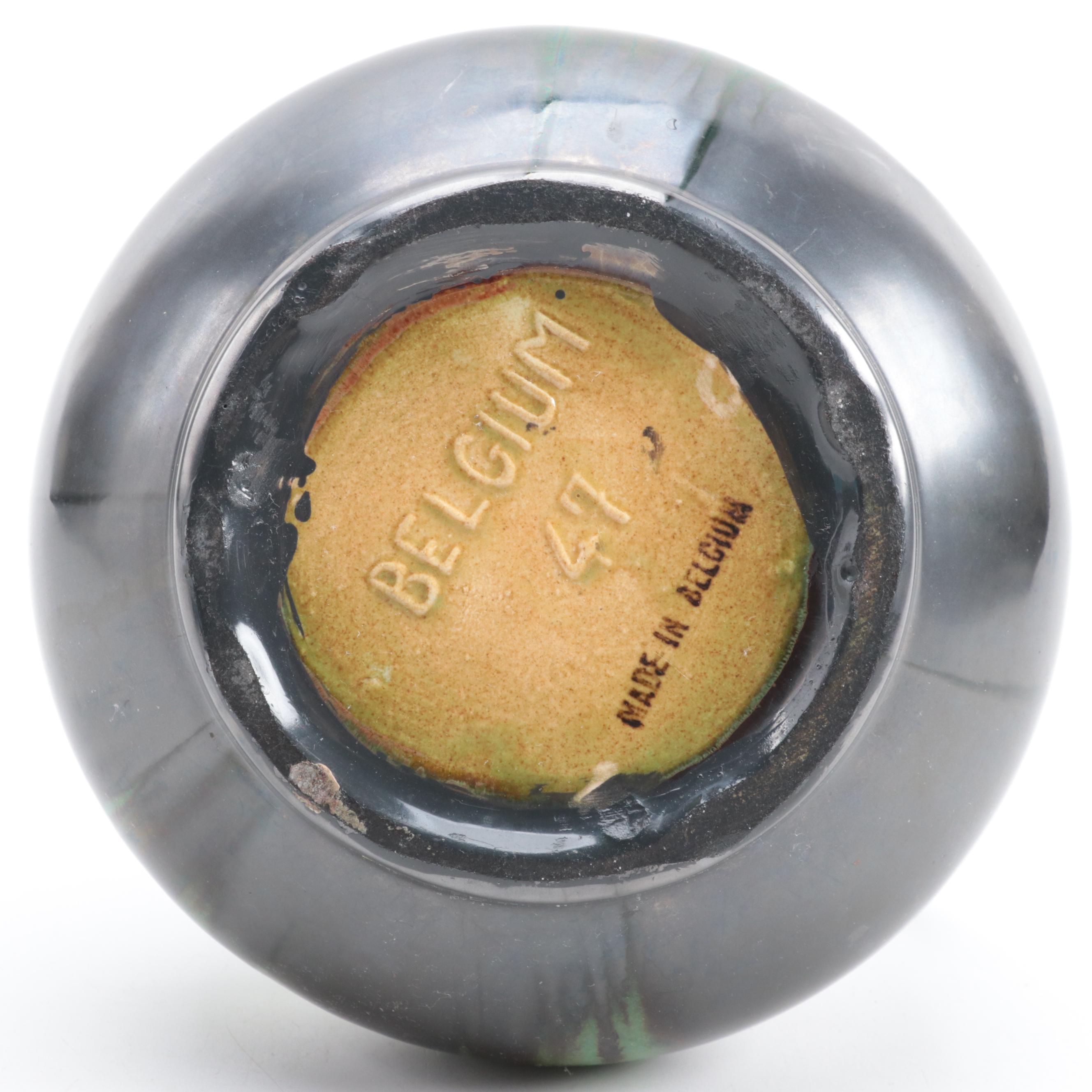 La Panne Belgian Glazed Ceramic Decorative Ewer, Mid-20th Century