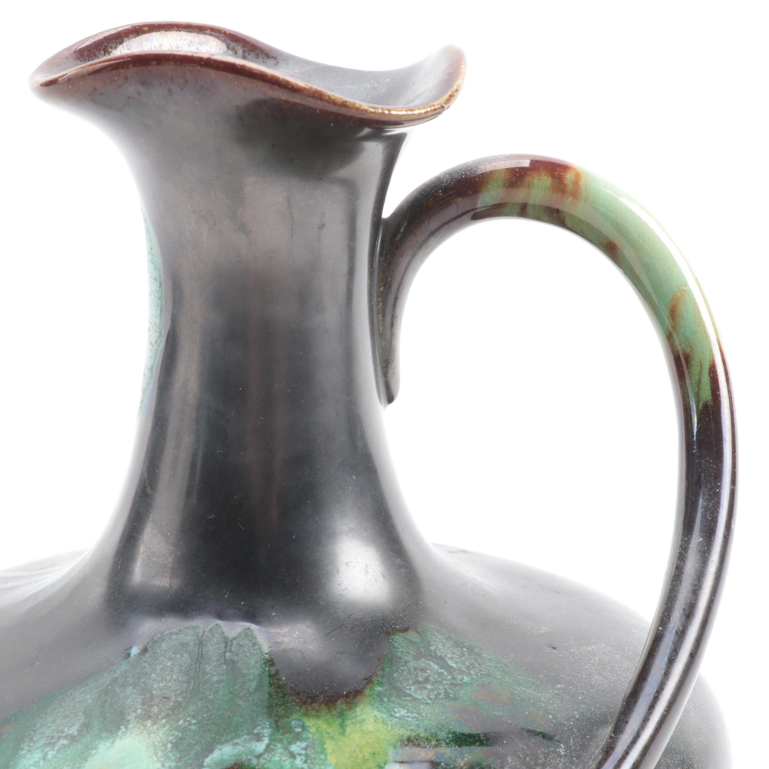 La Panne Belgian Glazed Ceramic Decorative Ewer, Mid-20th Century