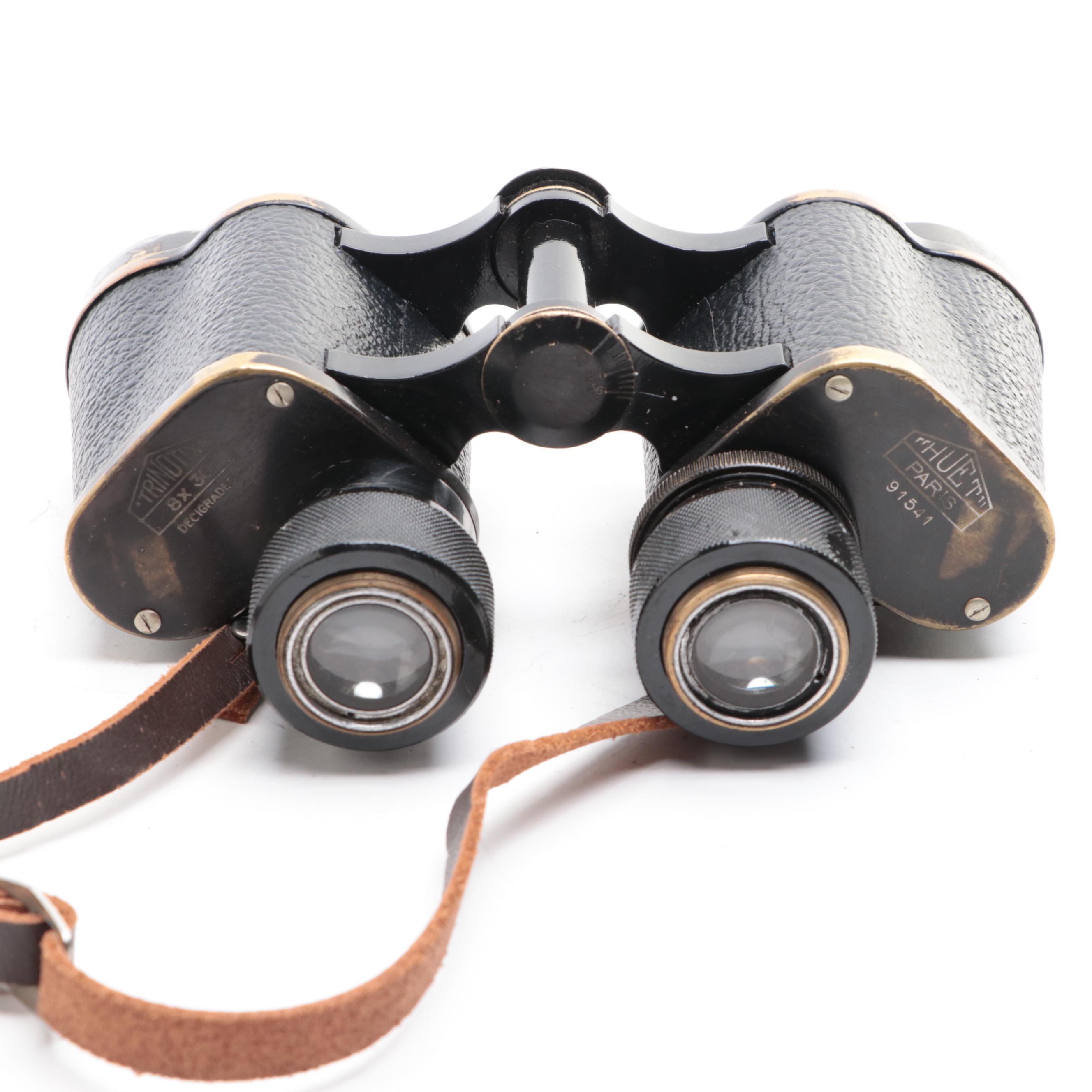 Huet Trinotix 8 x 30 Binoculars with Leather Case, Early to Mid-20th Century