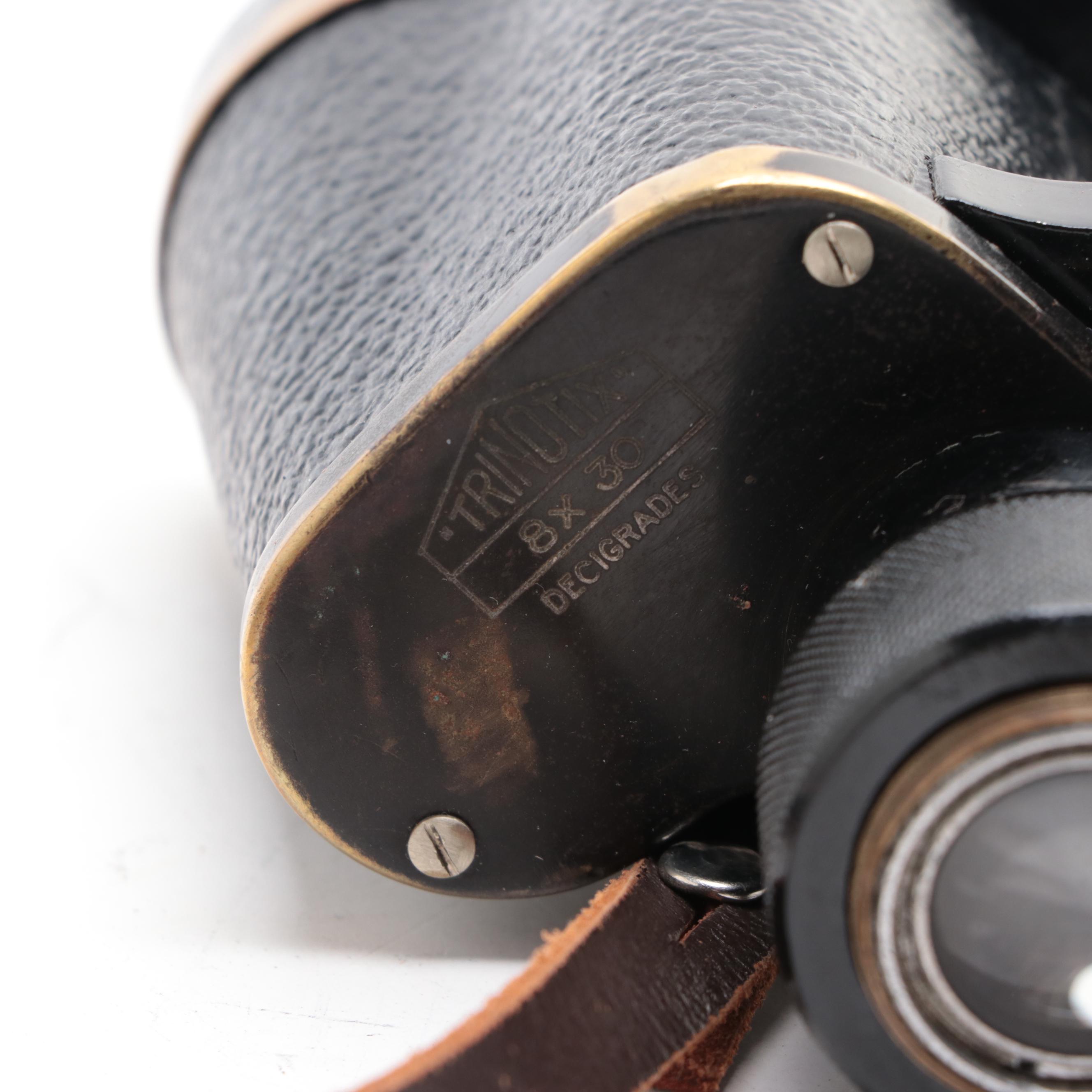 Huet Trinotix 8 x 30 Binoculars with Leather Case, Early to Mid-20th Century