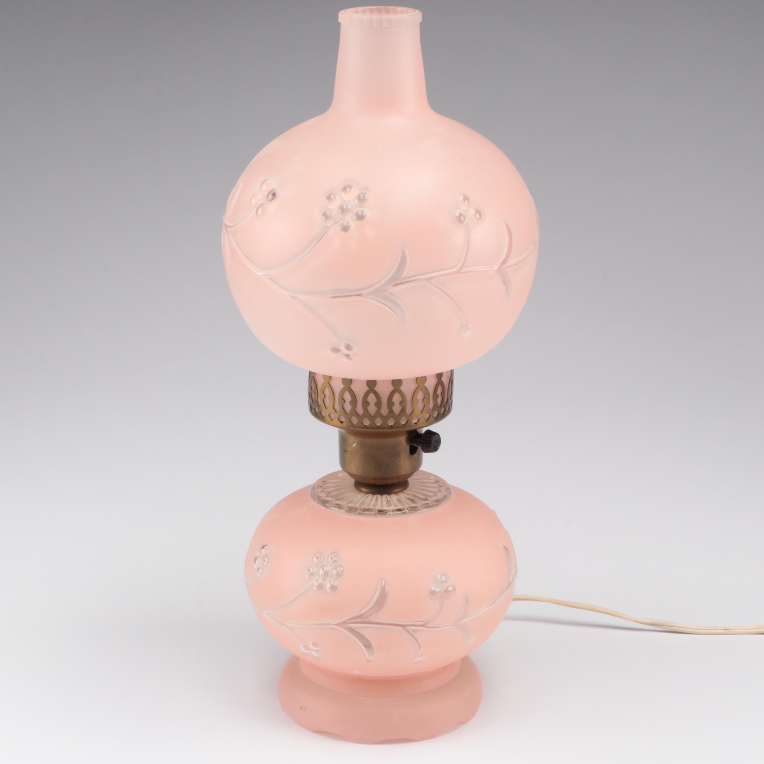 Pink Frosted Glass Parlor Table Lamp, Mid-20th Century