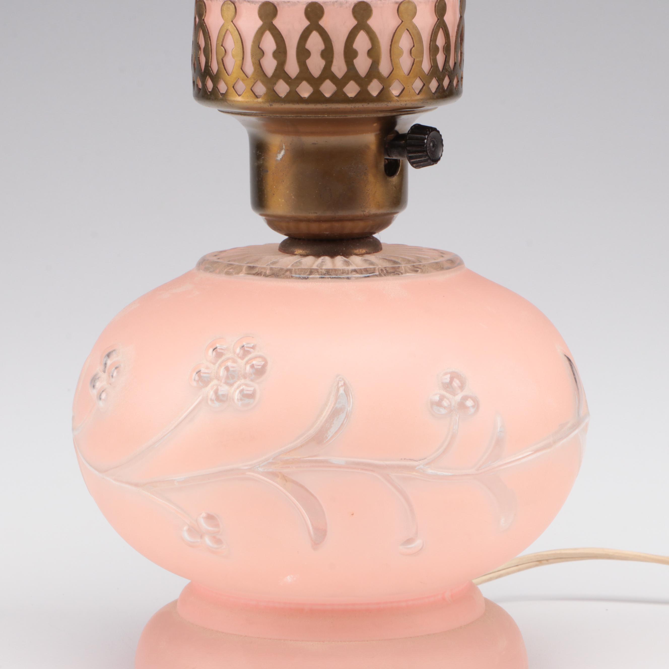 Pink Frosted Glass Parlor Table Lamp, Mid-20th Century