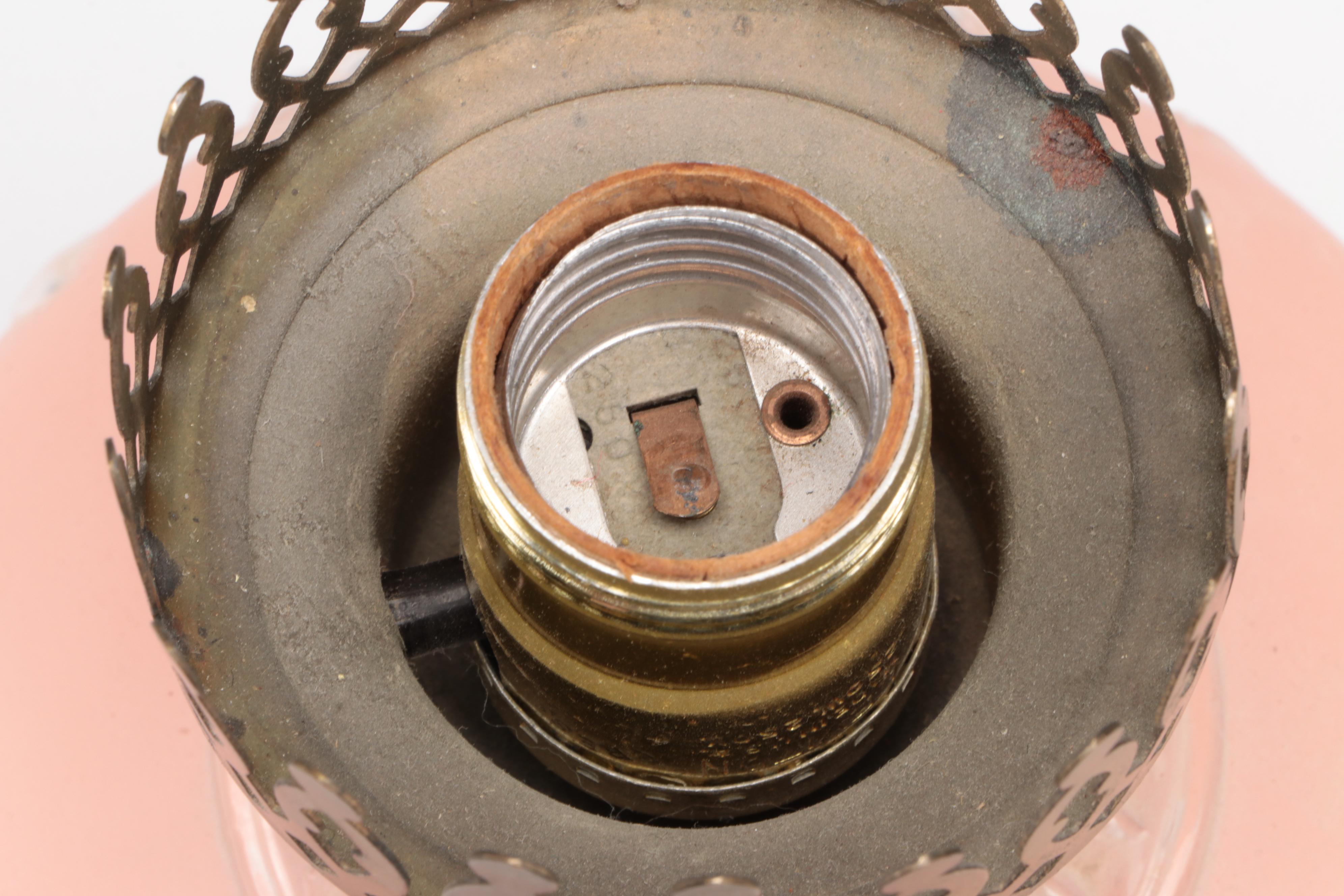 Pink Frosted Glass Parlor Table Lamp, Mid-20th Century